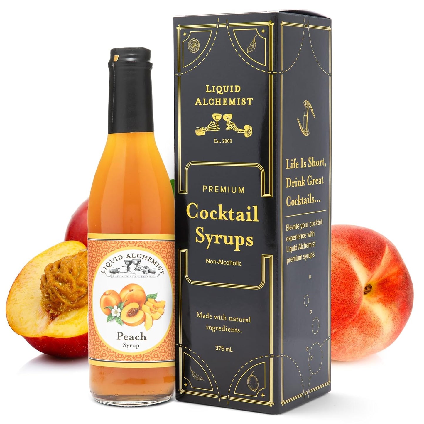 Liquid Alchemist Peach Syrup for Drinks - Real Ingredients Make our Peach Puree for Cocktails a Perfect Bellini Mix - Our Flavored Syrup is Non-GMO & Vegan (12 oz)