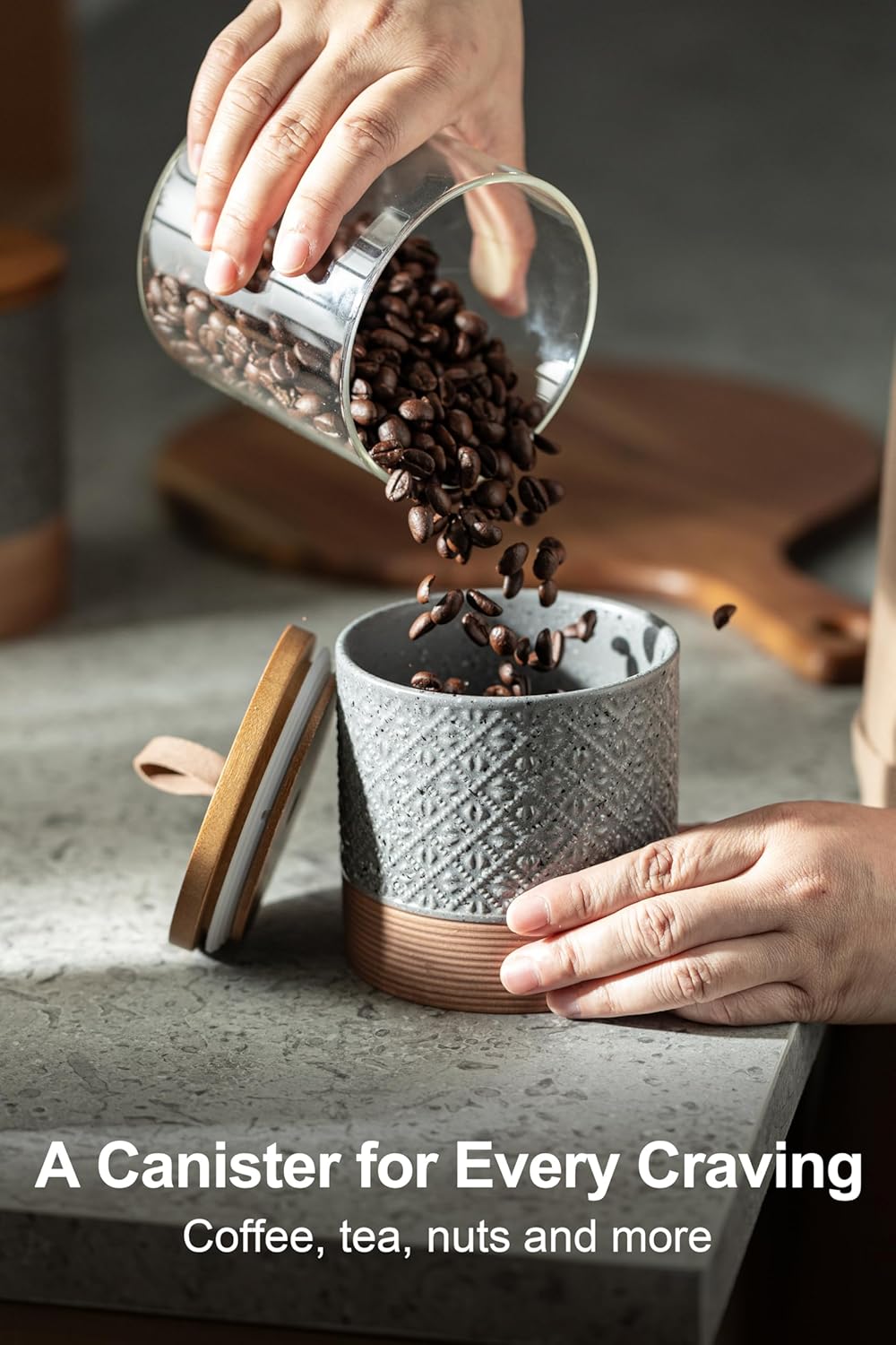 Ceramic Spice Jars with Lids, Coffee Canister with Airtight Lid, Small Kitchen Food Storage Jars for Spice Sugar Tea Bag, Stackable Decor Kitchen Jar for Counter - Gray & 20 fl.oz