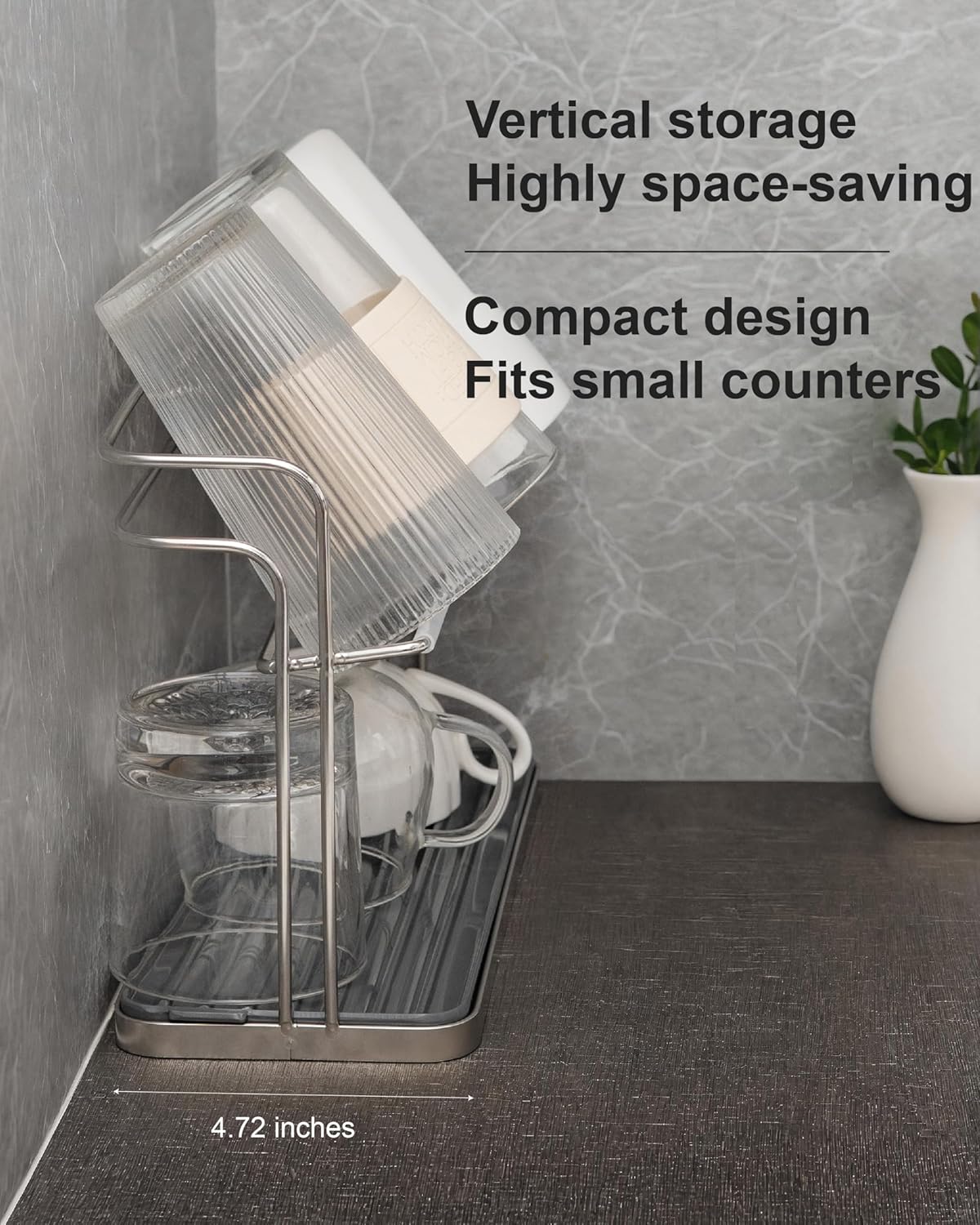 Stainless Steel Cup & Water Bottle Drying Rack with Removable Drip Tray, 2-Tier Space-Saving Mug Holder for Kitchen Countertop, Durable Rust-Resistant Cup Organizer for Coffee Mugs, Glasses, Tumblers