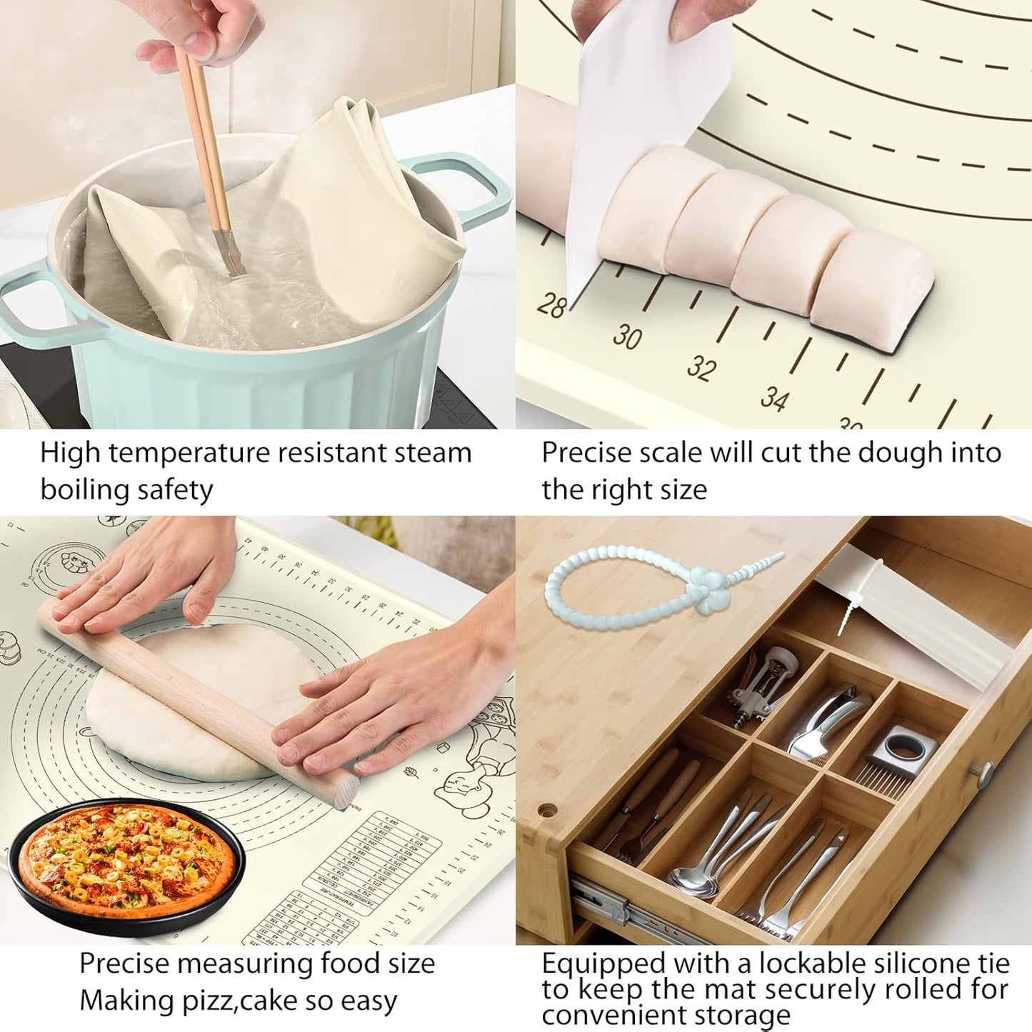 Silicone Baking Mat 28" x 20", Extra Thick Silicone Pastry Mat with Measurements and Edge Heightening, Non-stick Food Grade Dough Rolling Matfor for Pastry, Bread, Cookies, Pizza, Fondant, Pasta