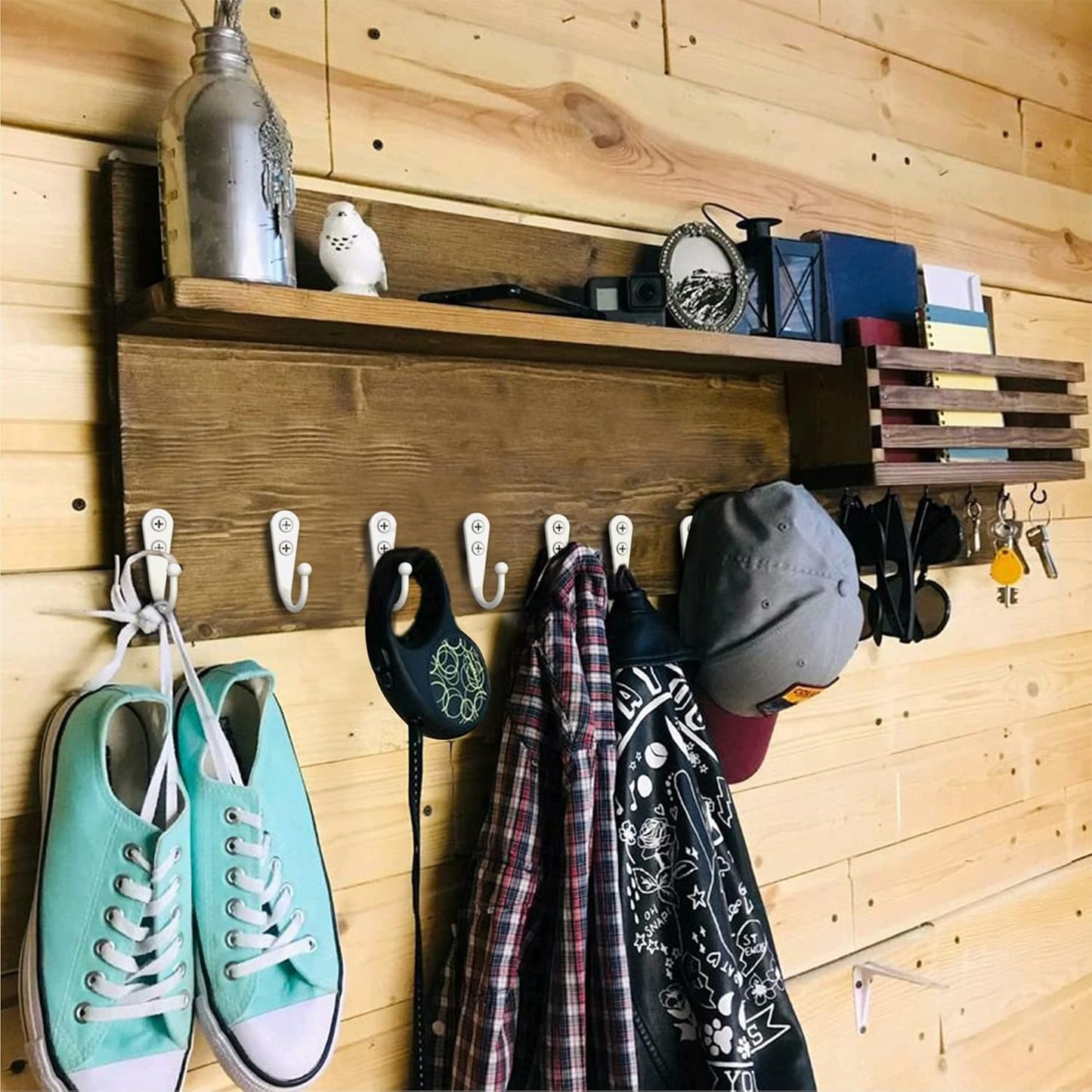 15-Pack Coat Hooks with 30 Screws | Heavy Duty Wall Mounted Hooks for Robe, Backpack, Keys & Entryway Storage | Multi-Use Hanging Hardware (White)