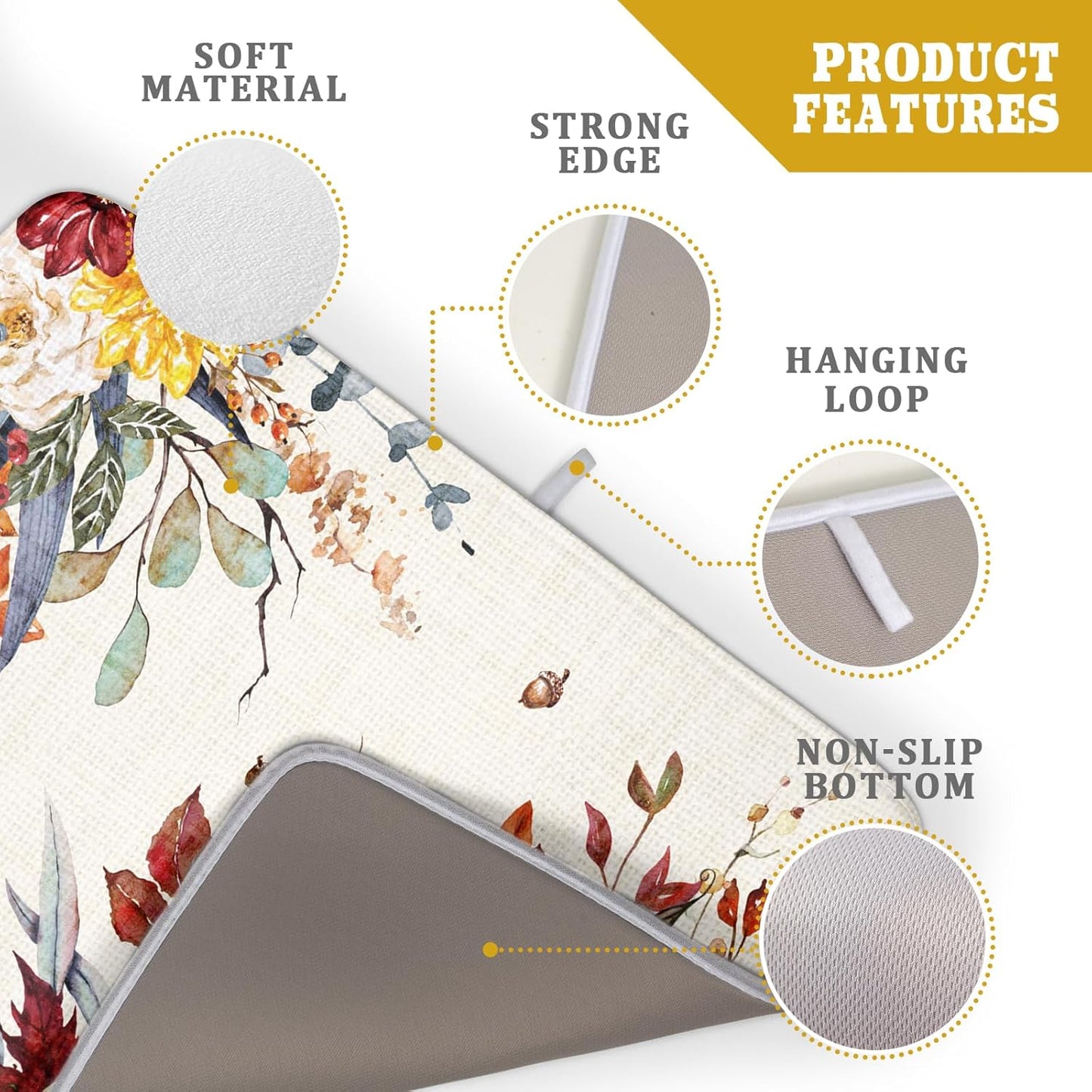 Giwawa Fall Dish Drying Mat for Kitchen Countertop, Watercolor Autumn Teal Blue Orange Pumpkins Floral Dish Drainer Mats, Thanksgiving Harvest Absorbent Dish Drying Pad Decor, 18x24 inch Large