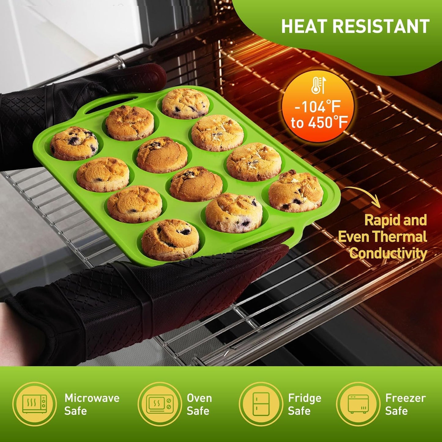 2 Packs 12 Cups Silicone Muffin Pan with Metal Reinforced Frame Regular Size Cupcake Pan Tray Egg Bites Silicone Circle Cookie Molds Muffin Tin Tart Pans Baking Sheet Set for Breakfast Sandwiches