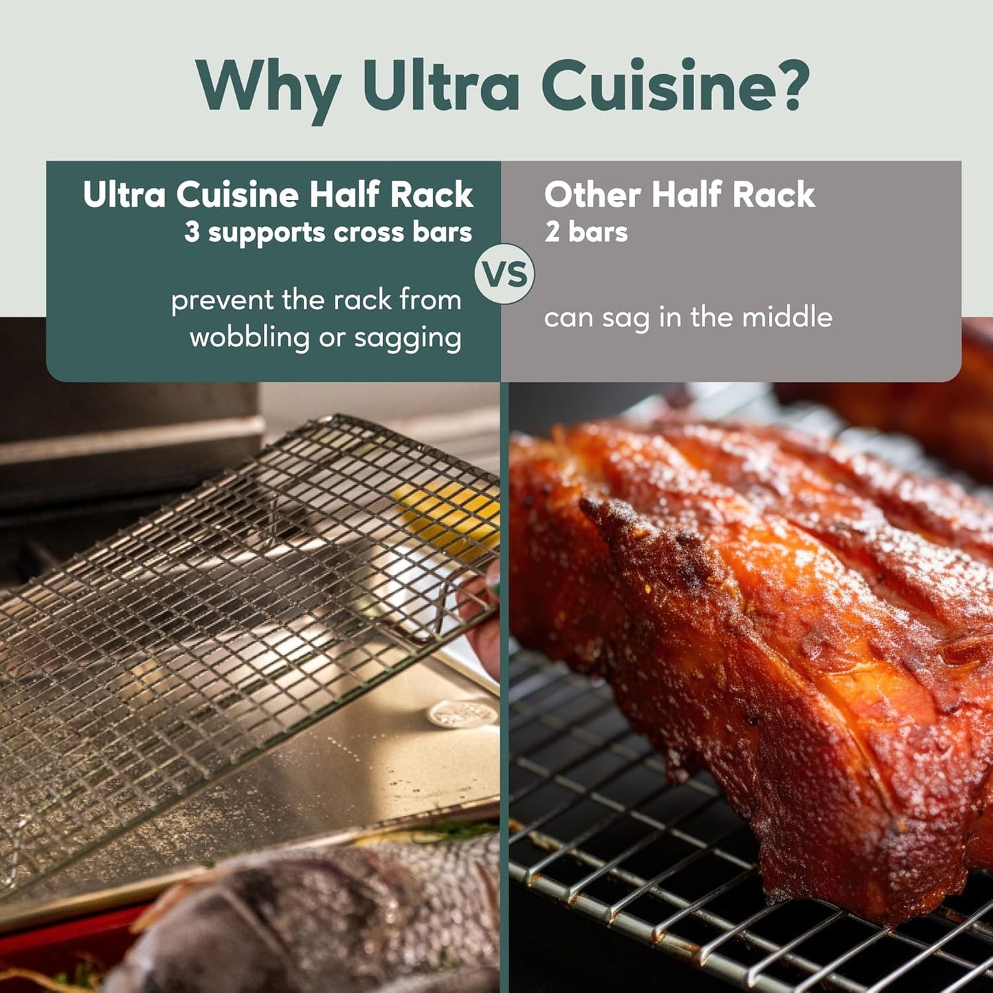 Ultra Cuisine Stainless Steel 8.5 x 12-inch Cooling and Baking Rack - Oven-Safe - Dishwasher-Safe - Heavy Duty - Tight Wire Bake for Oven Cooking - Quarter Sheet Pan - Ideal as Roasting Rack