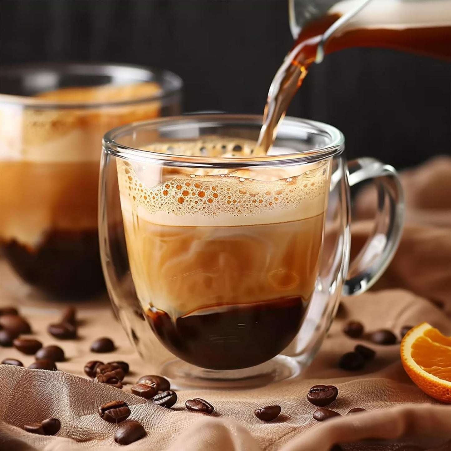 Set of 4 Double Walled Glass Coffee Mugs 3 Ounces Insulated Layer Coffee Cups with Handle Borosilicate Glass Espresso Cup for Hot Beverage,Cappuccino,Tea,Latte,Wine,Microwave Safe