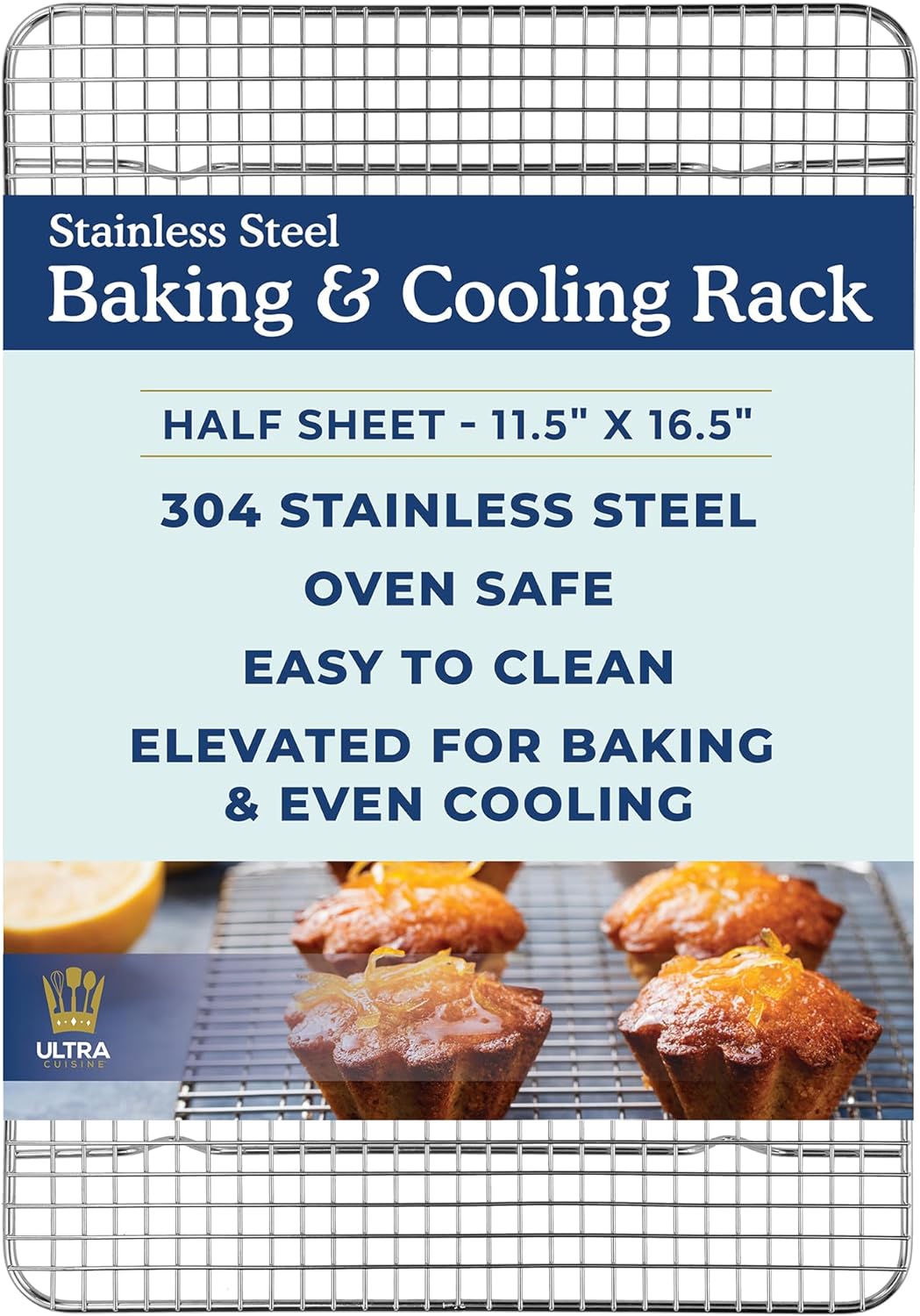 Ultra Cuisine Heavy Duty Cooling Rack for Cooking and Baking - Professional Grade Premium100% Stainless Steel Baking Rack & Wire Cooling Mesh for Roasting & Grilling - Dishwasher Safe - 11.5" x 16.5"