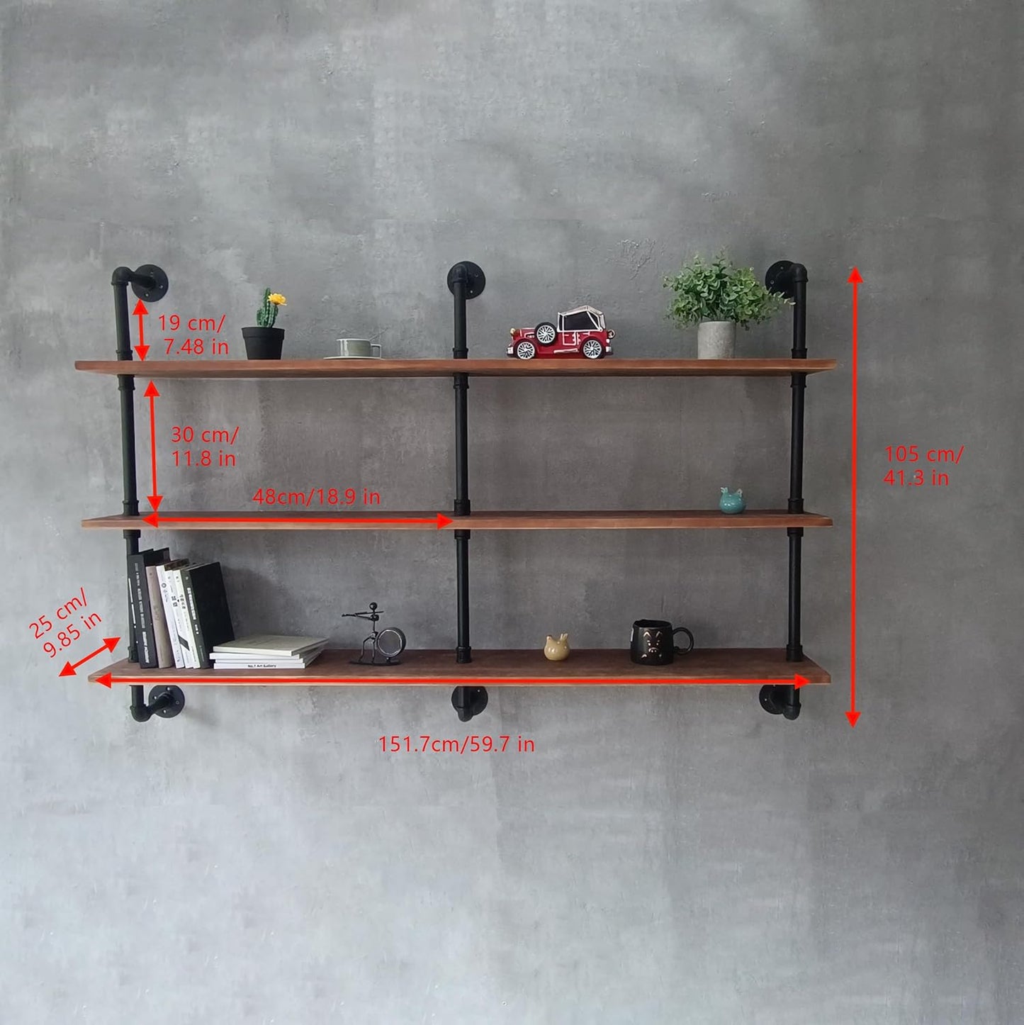 Floating Shelves for Wall Bookshelf Industrial Pipe Shelving Shelves Natural Wood Planks 60 inch Rustic Wall Shelves Hanging Bookshelves Farmhouse Kitchen Shelving