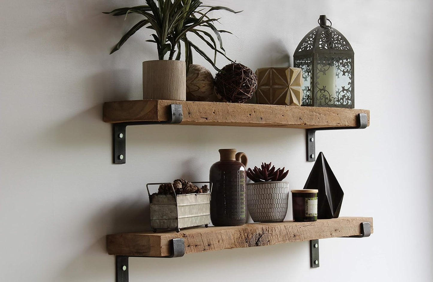 Urban Legacy Accent Shelves | Reclaimed Barn Plank | Set of 2 with Full Brackets (Natural 48"x 7"x 2")