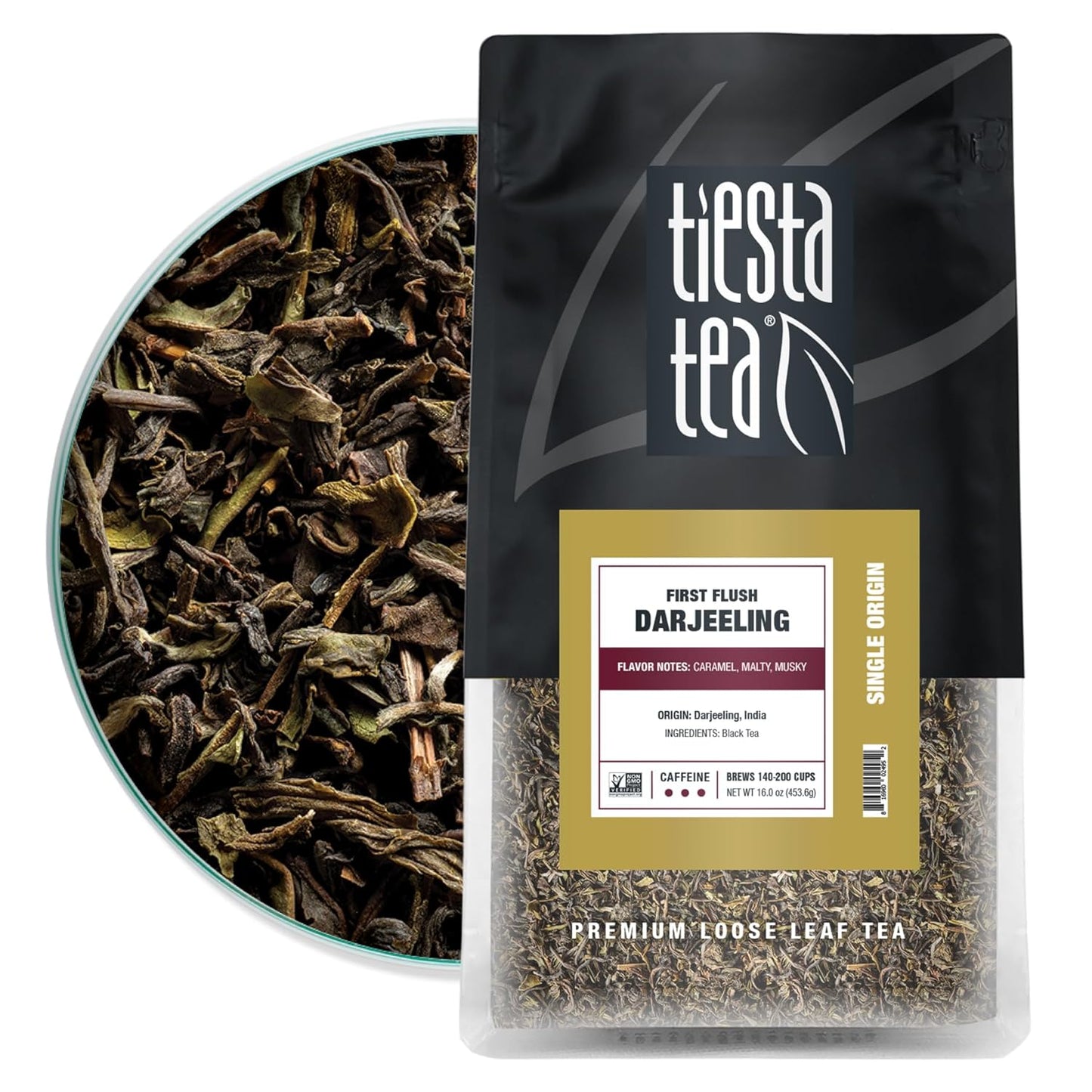 Tiesta Tea - First Flush Darjeeling Black Tea, Loose Leaf, Single Origin Premium Black Tea from India, Pure High-Caffeinated Blend, Makes Hot or Iced & Up to 200 Cups, 16oz Resealable Bulk Pouch