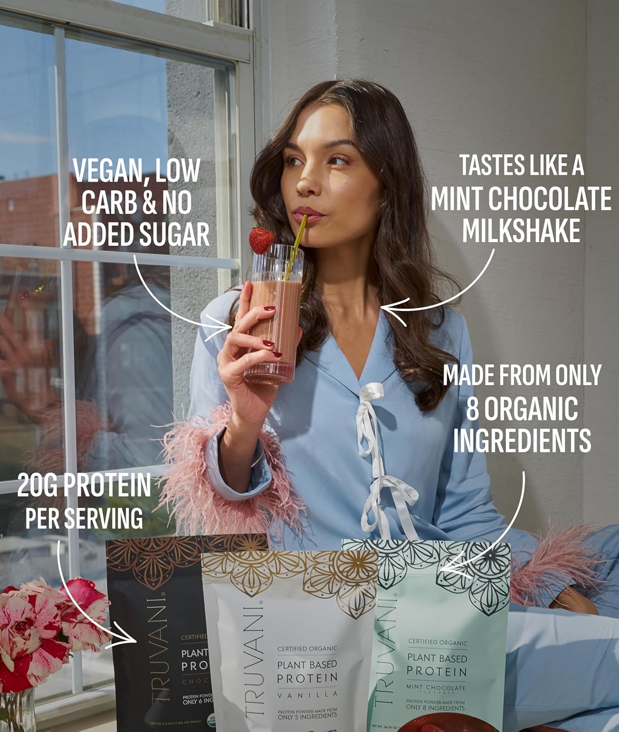 Truvani Vegan Pea Protein Powder | Mint Chocolate | 20g Organic Plant Based Protein | 1 Serving | Keto | Gluten & Dairy Free | Low Carb | No Added Sugar