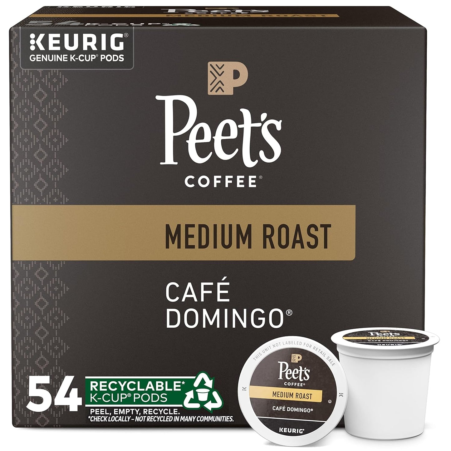 Peet's Coffee, Medium Roast Keurig K-Cup Pods - Café Domingo 54 Count (1 Box of 54 Pods)