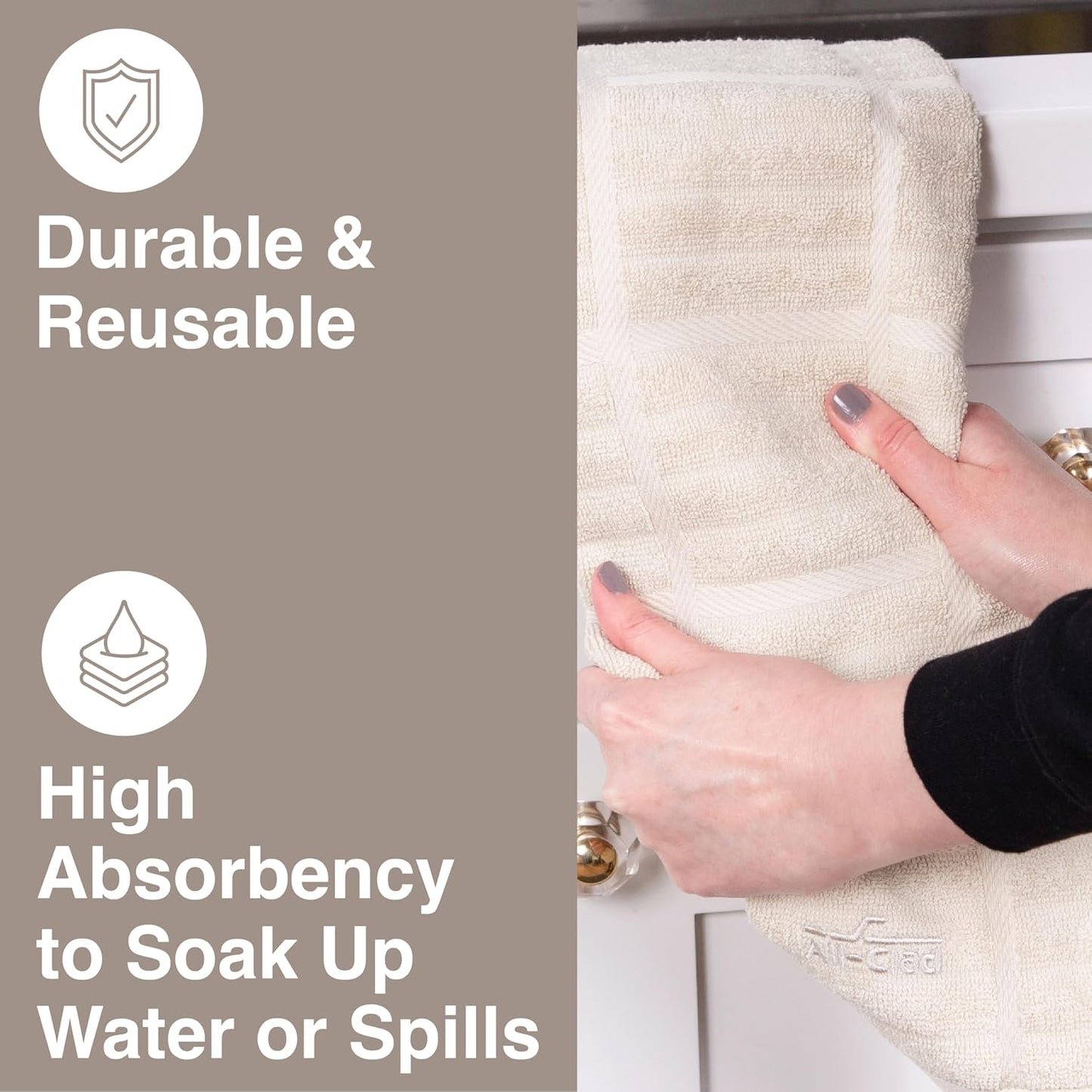 All-Clad Solid Kitchen Towel: Highly Absorbent, Super Soft Long Lasting - 100% Cotton, 17"x30" Tea Towel for Cleaning & Drying Dishes, Pans, Glassware, or Countertops, (1-Pack), Almond