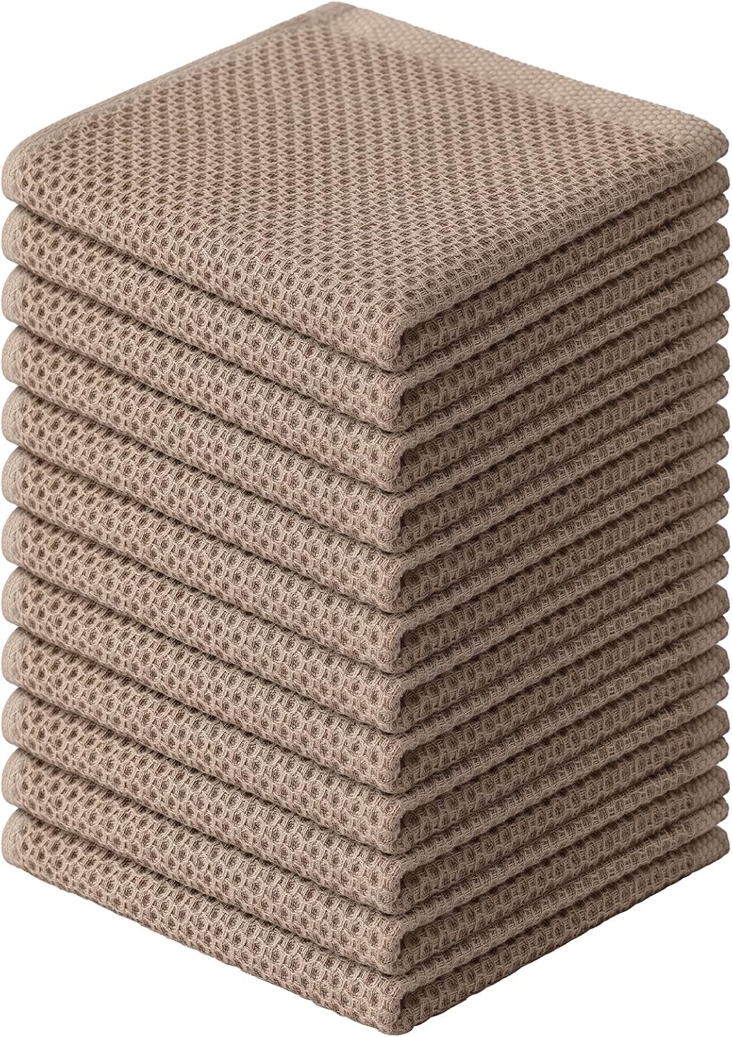 Kitinjoy 100% Cotton Kitchen Dish Cloths, 12 Pack Waffle Weave Ultra Soft Absorbent Dish Towels for Drying Dishes Quick Drying Kitchen Towels Dish Rags, 12 X 12Inch, Tan