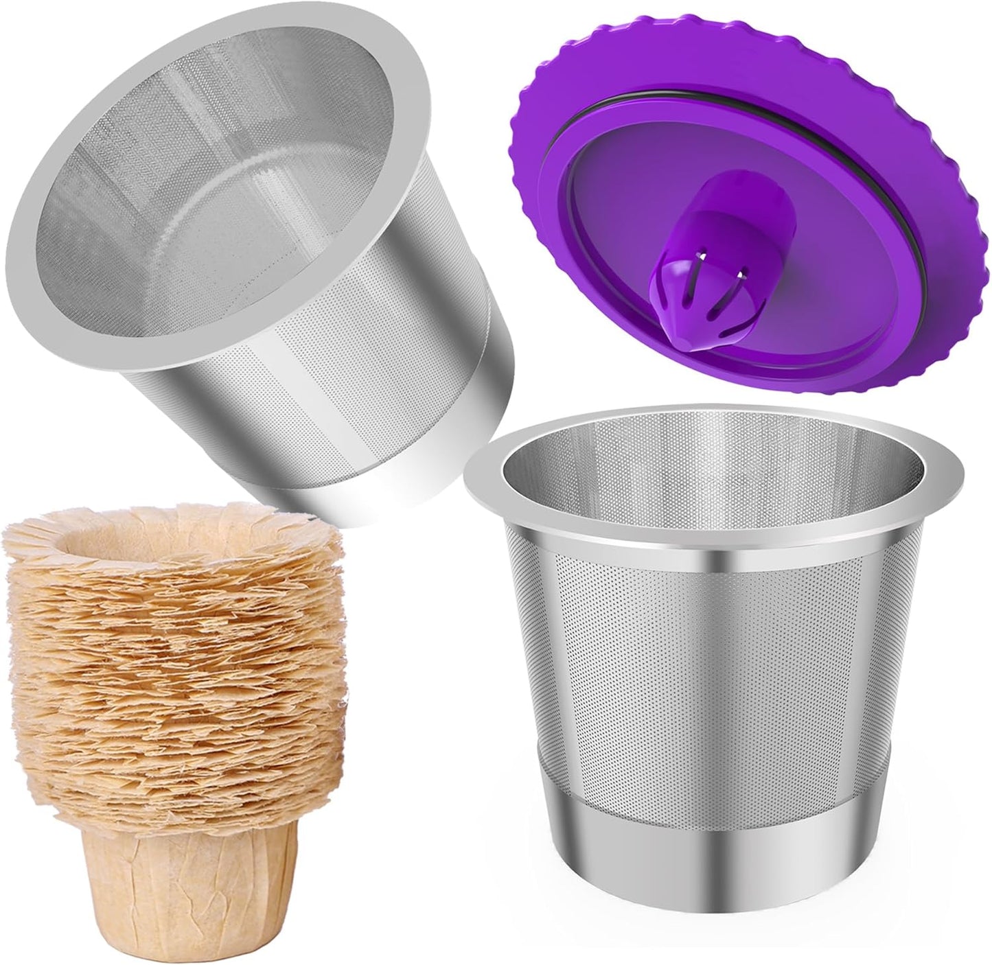 2 Pack Stianless Steel Reusable K Cups with 20 Count paper Filters, Refillable Universal Coffee Pods steel k Cups Compatible with Keurig 2.0 and 1.0 Coffee Makers(2 pack)