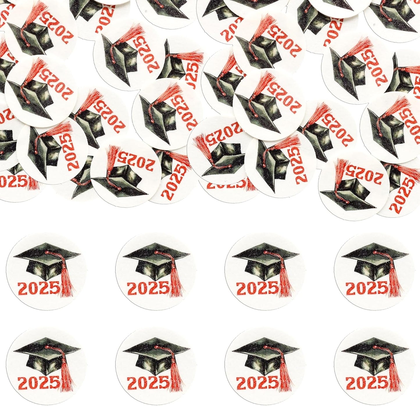 Gyufise 48Pcs Edible 2025 Graduation Cap Cupcake Toppers Wafer Paper Class of 2025 Grad Cap Cupcake Picks for 2025 Graduation Theme Party Cake Decorations Supplies Red