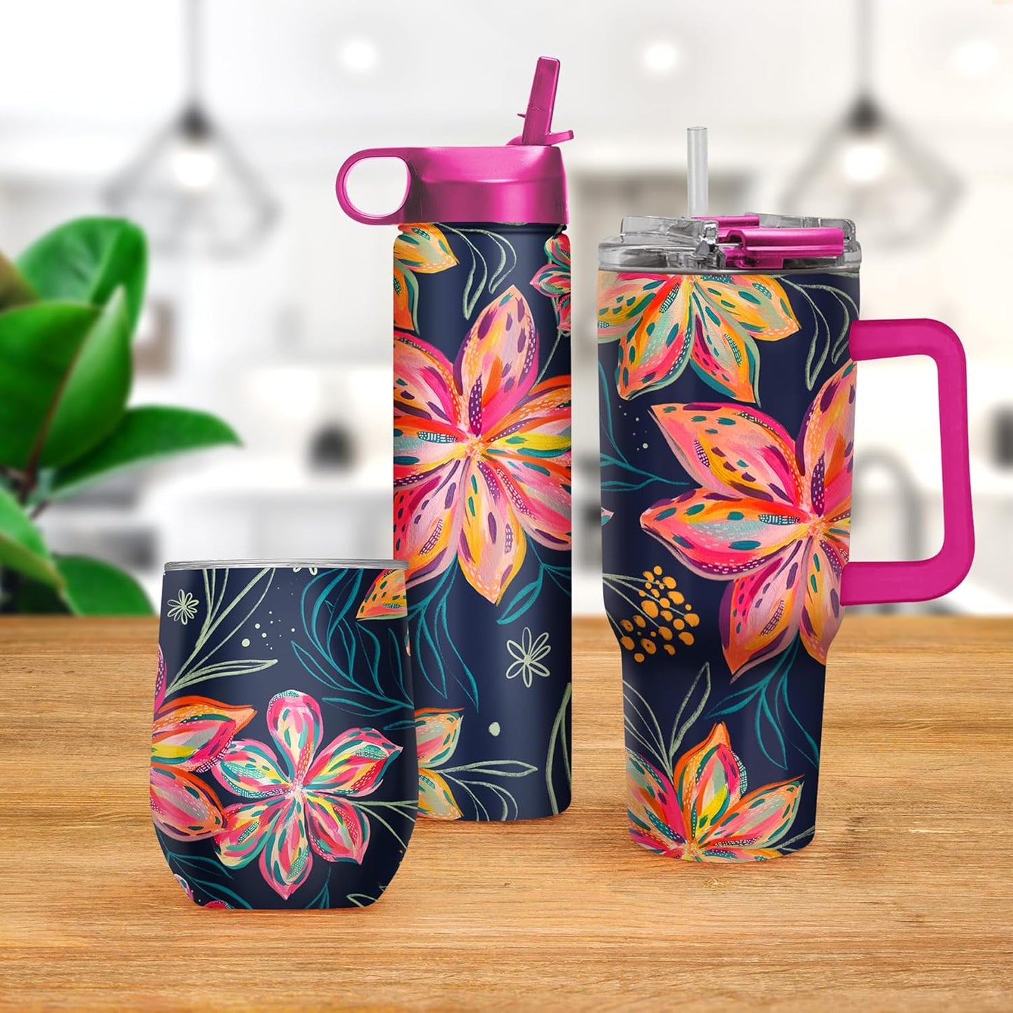 RainCaper 18/8 Stainless Steel Insulated Water Tumbler with Straw | 30oz, BPA-Free, Double Wall for Hot & Cold | Travel-Friendly, Cup Holder Ready (EttaVee Bold Flowers)