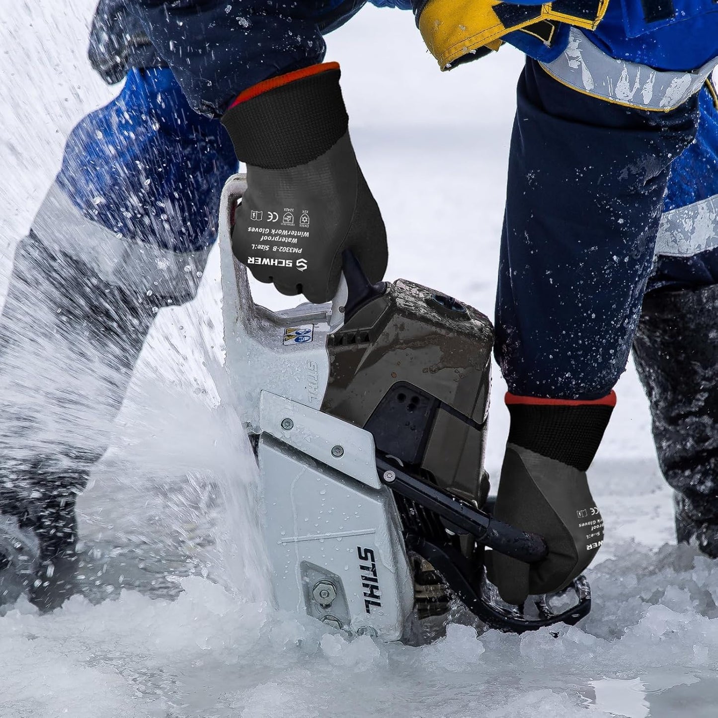 Schwer FreezeGuard Winter Work Gloves, ANSI A2 Cut Resistant Freezer Gloves for Outdoor Cold Weather Keep Hands Warm, Waterproof Gloves for Shoveling Snow, Ice Fishing, XL