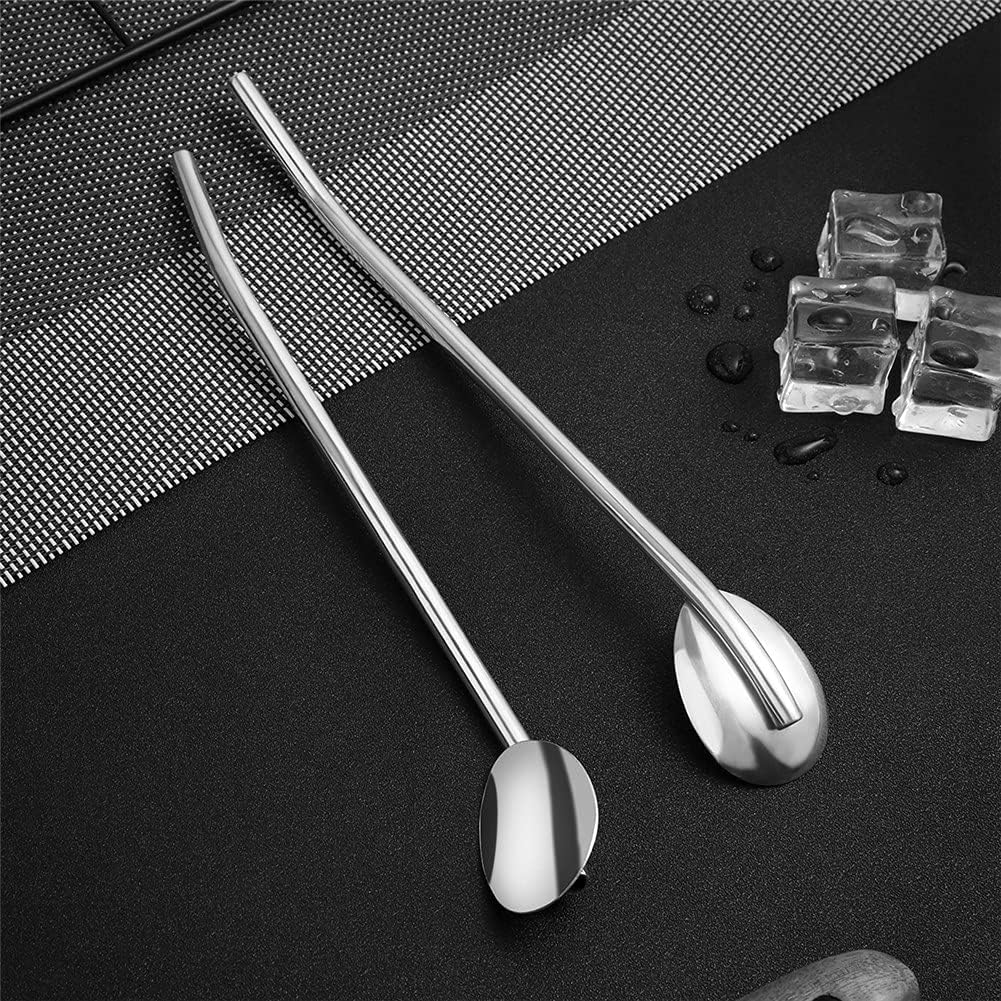 2Pcs Stainless Steel Straws Spoons, Reusable Metall Straws Spoon with 1 Cleaning Brushes,2 in 1 Snow Cone Straws Drinking Reusable Stainless Steel Ice Tea Long Spoons Straws for Cocktail Milkshake (2)