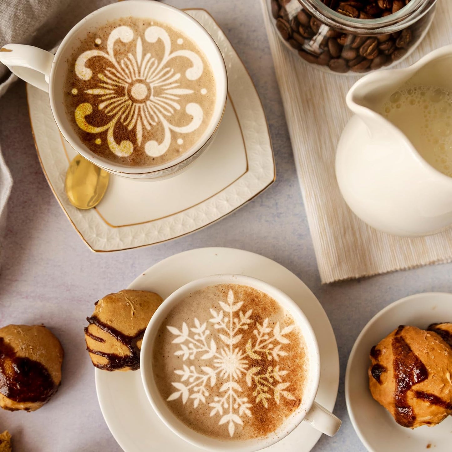 Coffee Latte Art Stencils - 25 Pcs Mandala Baking Stencils Decorating Template, Buttercream Sour Dough Bread Cookies Decorate Tools