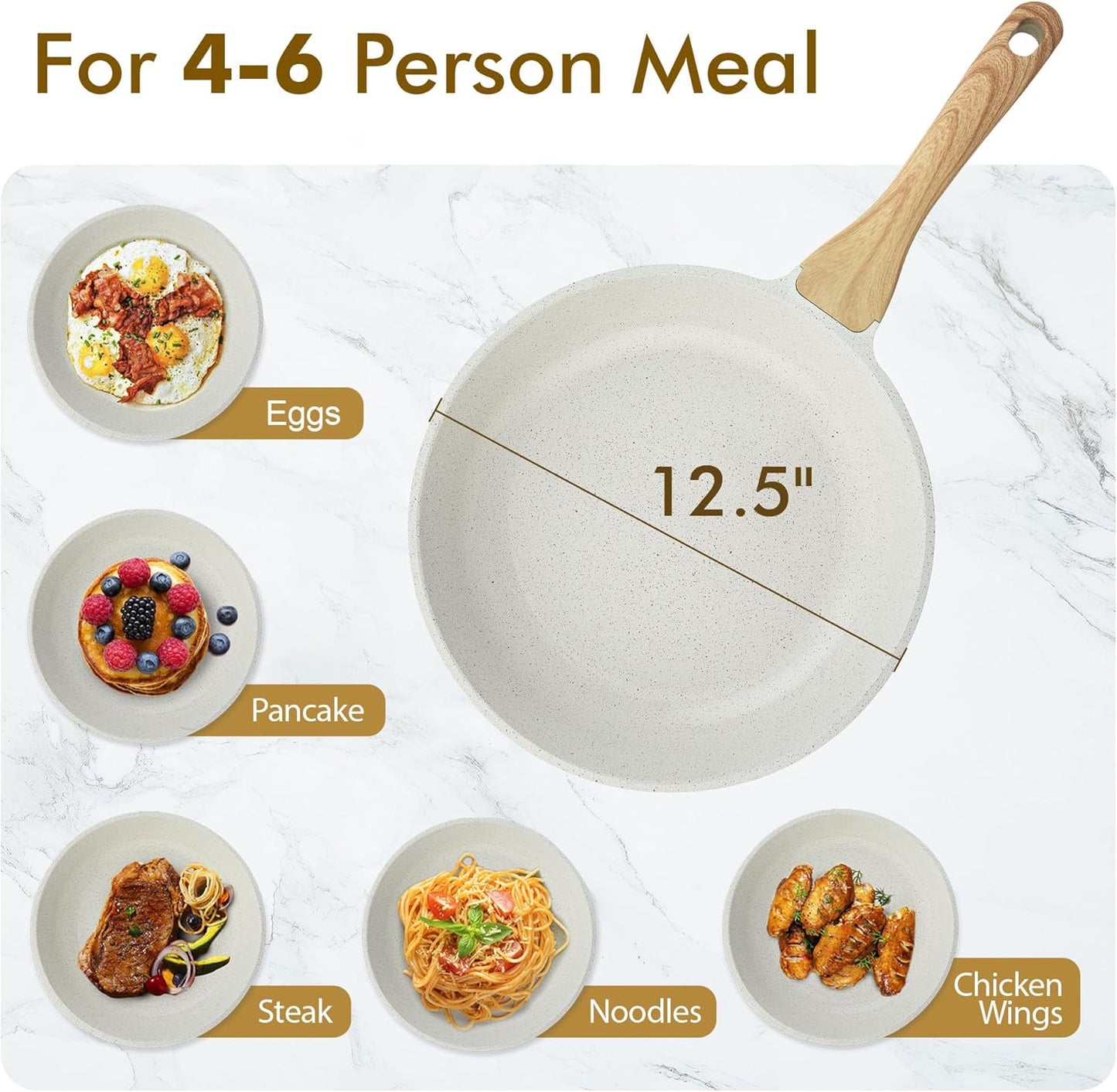 SENSARTE Nonstick Ceramic Frying Pan Skillet, 12.5 Inch Omelet Pan, Healthy Non Toxic Chef Pan, Induction Compatible Egg Pan with Heat Resistant Handle, PFAS-Free, White