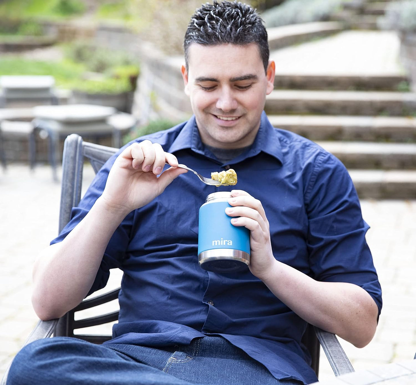 MIRA 15 oz Insulated Food Thermos for hot and cold foods - Leak-Proof Stainless Steel Container with Spoon - Pearl Blue