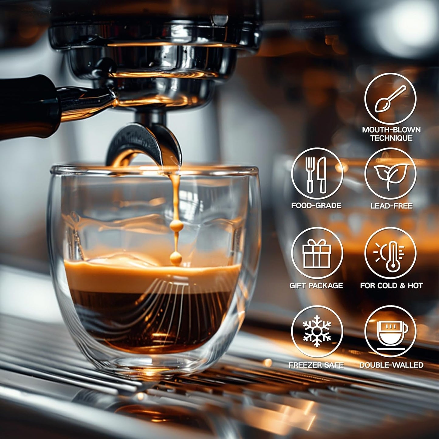 5 Ounces Set of 4 Double Walled Glass Coffee Mugs Insulated Layer Coffee Cups Borosilicate Glass Espresso Double Insulated Clear Glass Coffee Mug for Hot Beverages