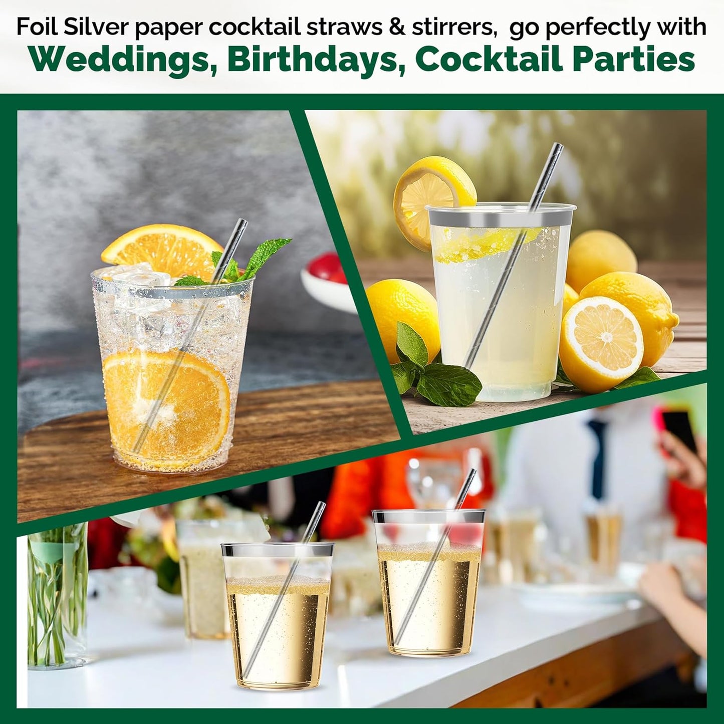 Chunsapk 5.75 inch Disposable Short Silver Paper Cocktail Straws, Stirring Straws 500 Counts - for Party, Wedding, Bars