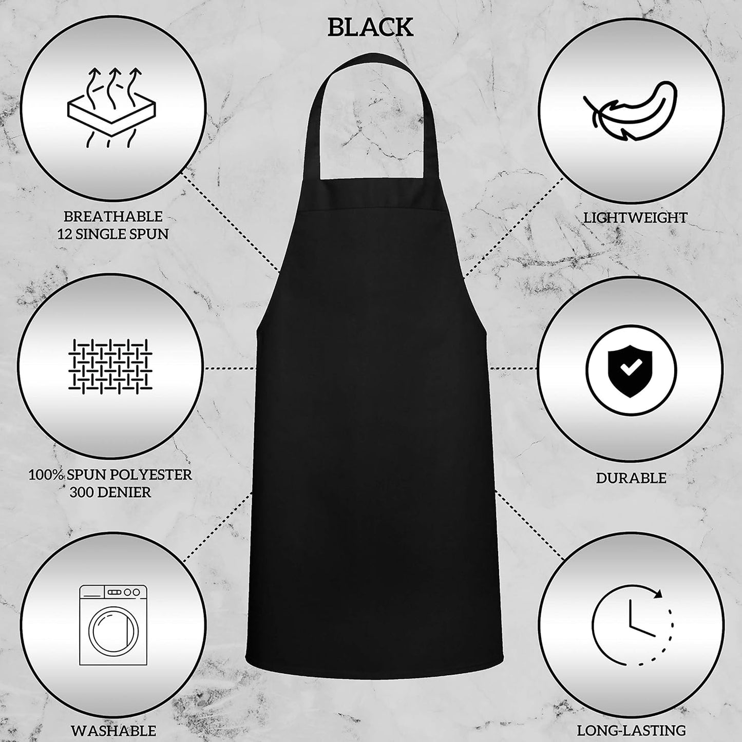 GREEN LIFESTYLE 120 Pack Bib Aprons - Unisex Machine Washable Kitchen BBQ Aprons Bulk (Pack of 120, No Pockets, Black)