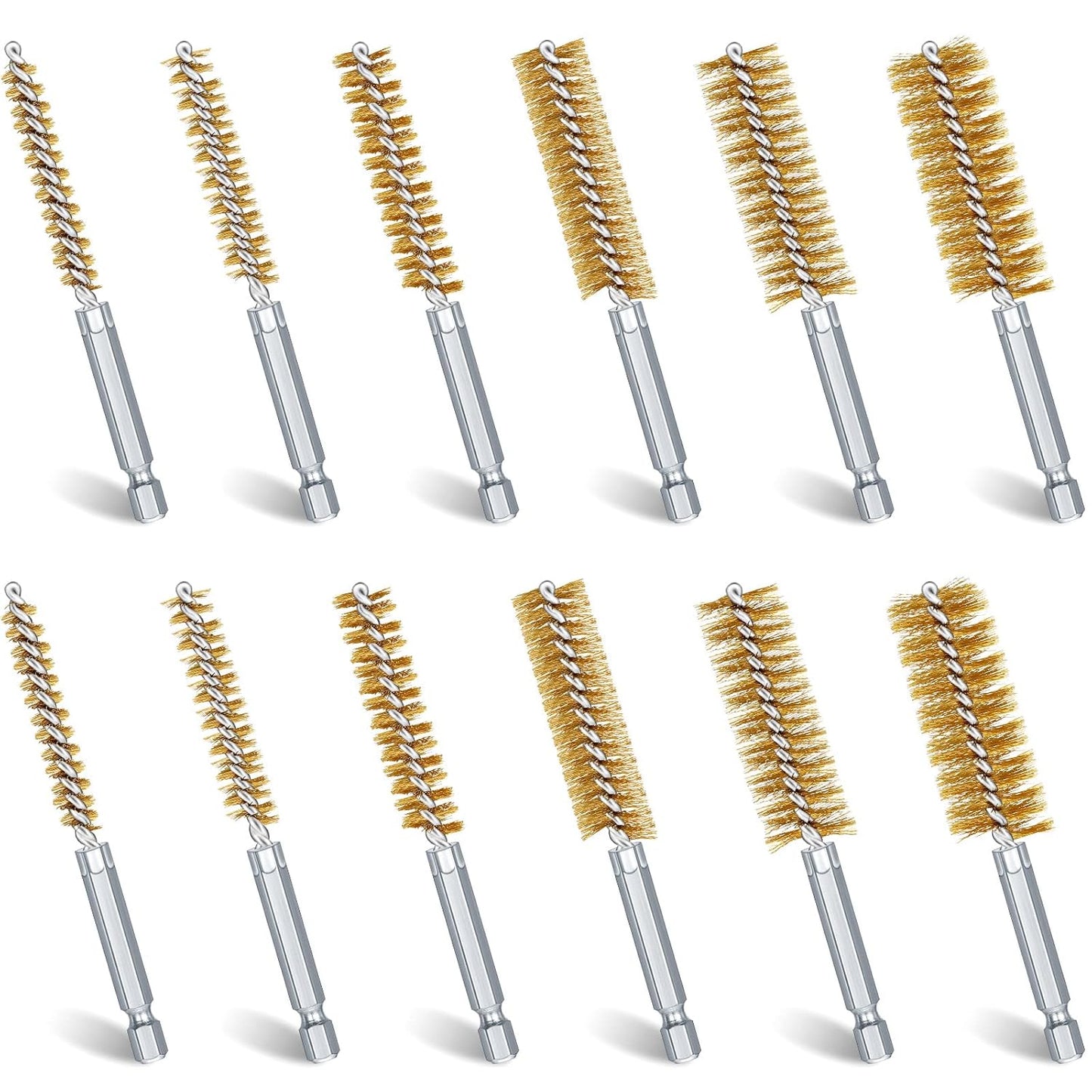 12 Pieces Bore Brush for Drill Wire Bore Brush Set Wire Cleaning Set Stainless Steel Cleaning for Power Drill Impact Driver (Brass)