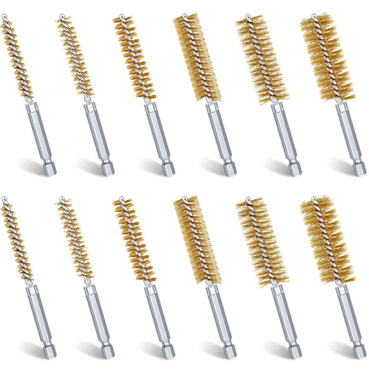 12 Pieces Bore Brush for Drill Wire Bore Brush Set Wire Cleaning Set Stainless Steel Cleaning for Power Drill Impact Driver (Brass)