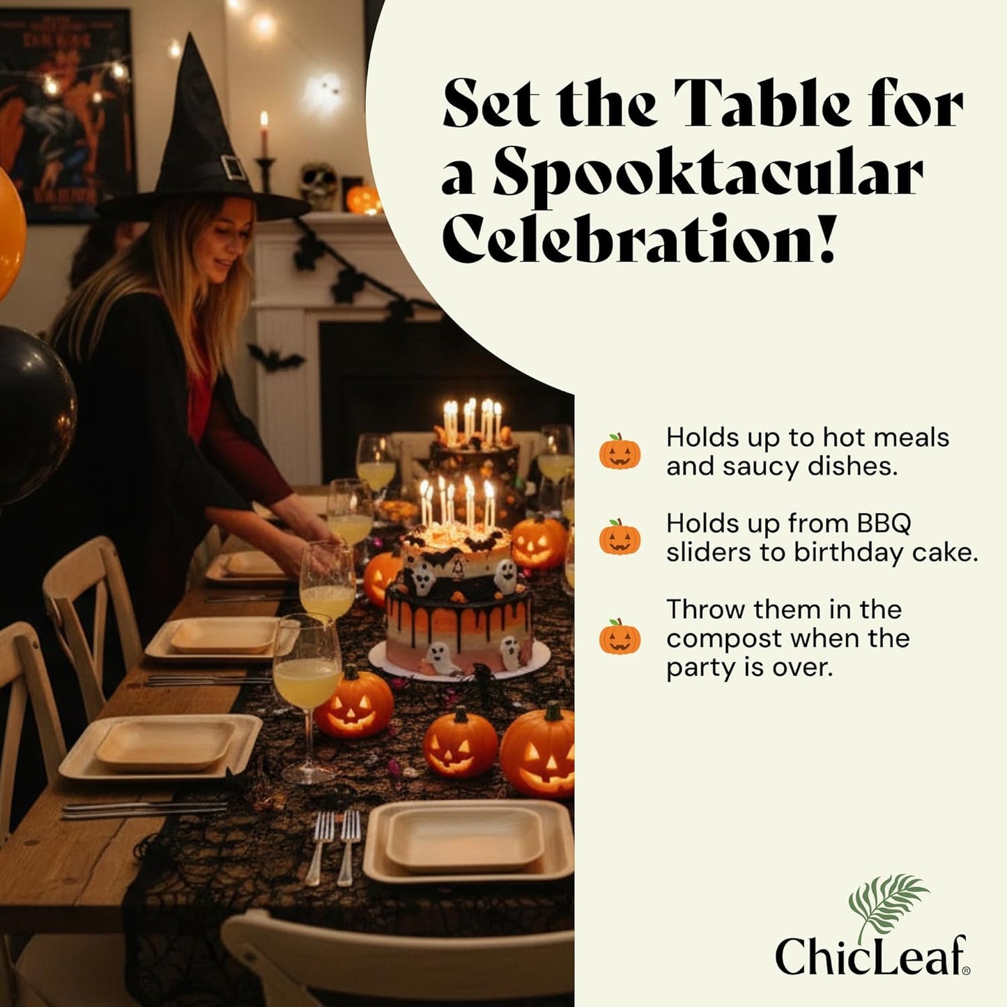 Chic Leaf Palm Leaf Plates Disposable Inch Square Pack Compostable Biodegradable & Eco Friendly Plates - Microwave Safe Disposable (10'' - 25 Pack)