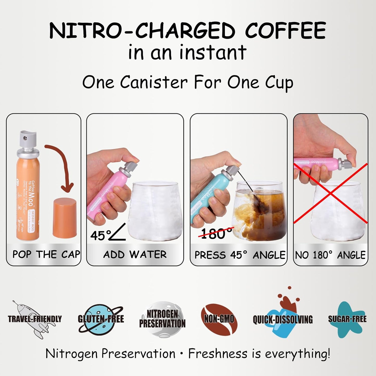 Coffee to the Moo Nitro Cold Brew Coffee Concentrate - Mix Pack (KETO, Collagen & Mushroom Coffee) | Instant Iced or Hot | Pocket/Purse Sized, Travel & Gifts Friendly | Makes 12 Cups