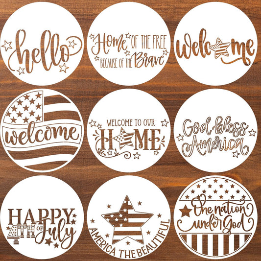 Patriotic Welcome Stencils 4th of July Stencil Independence Day Stencils for Painting on Wood Door Hanger Porch Sign Decor