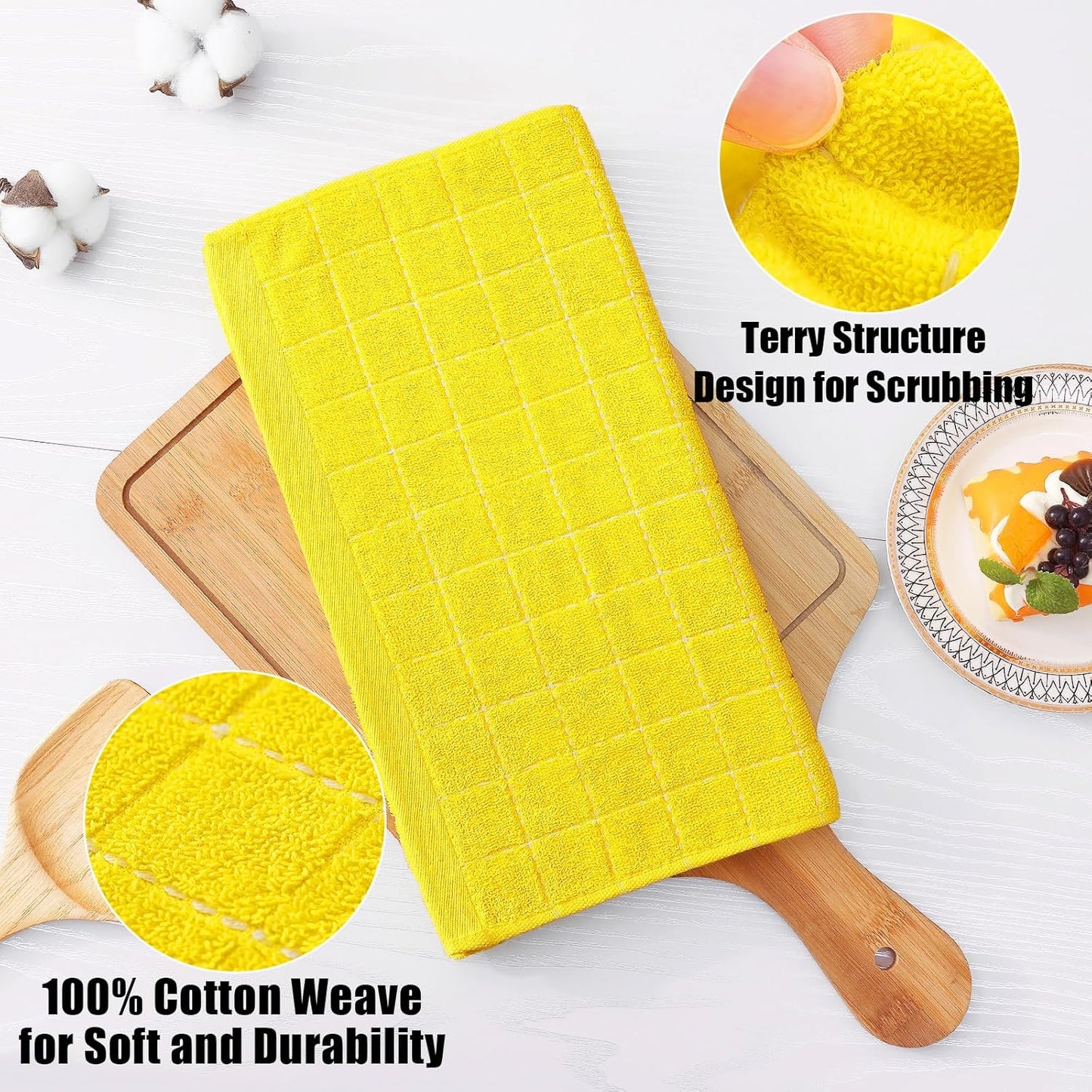 Homaxy 100% Cotton Terry Kitchen Dish Cloths, Ultra Soft and Absorbent Dish Towels for Kitchen, Perfect for Drying and Washing Dishes, 12 Pack, 12 x 12 Inches, Yellow