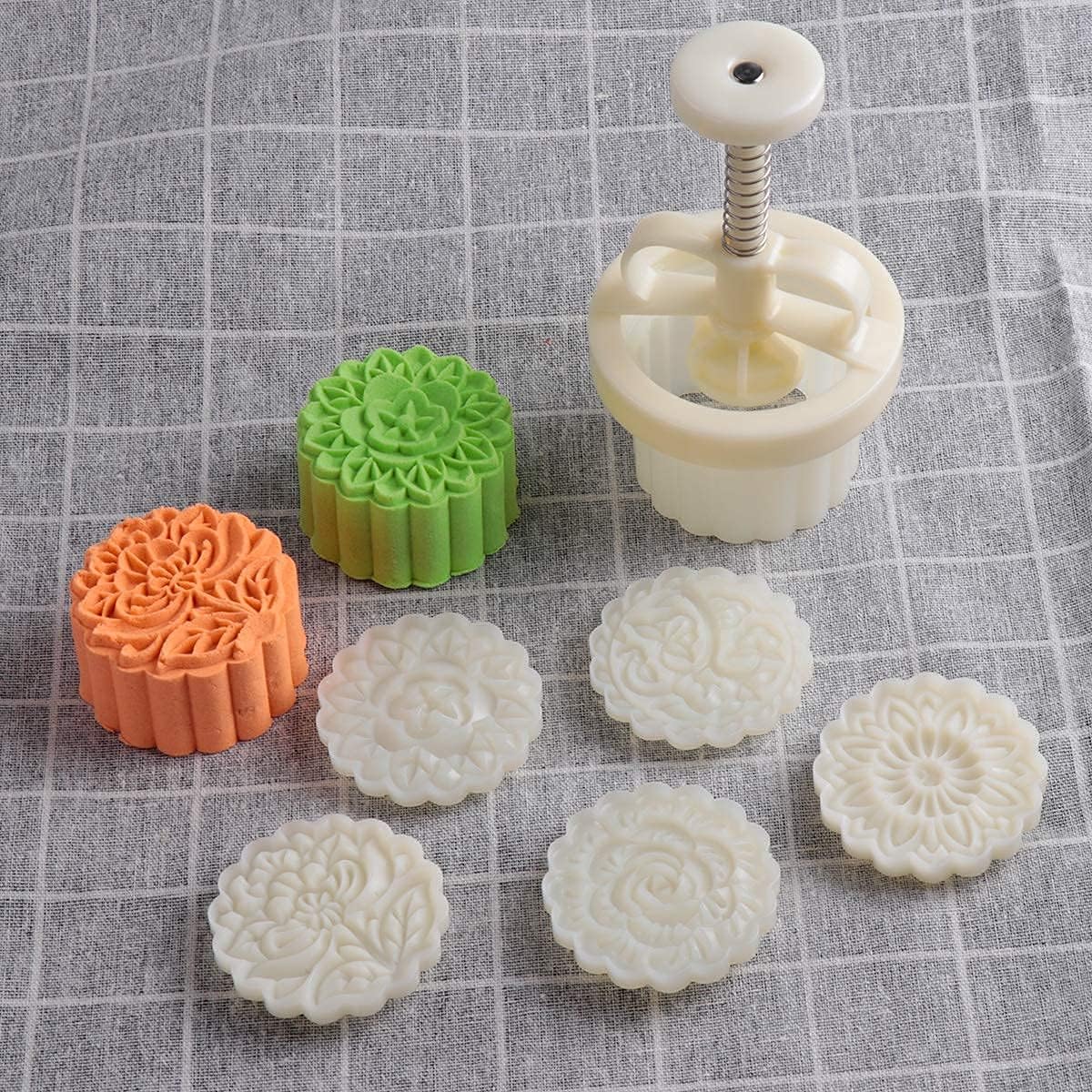 Moon Cake Mold Set Cookie Stamp 5pcs 100g Stamps, Thickness Adjustable DIY Cookie Press Decoration Cake Mold Hand Cutter Set