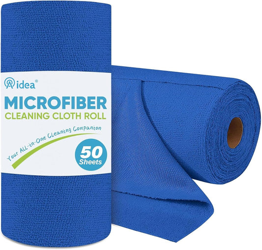 AIDEA Microfiber Cleaning Cloth Roll, 50PK, Reusable Paper Towels Tear Away Cloth, Microfiber Towels Washable Shop Rags, Lint Free Cleaning Rags for House, Kitchen, Window, 11.5"×11.5", Dark Blue