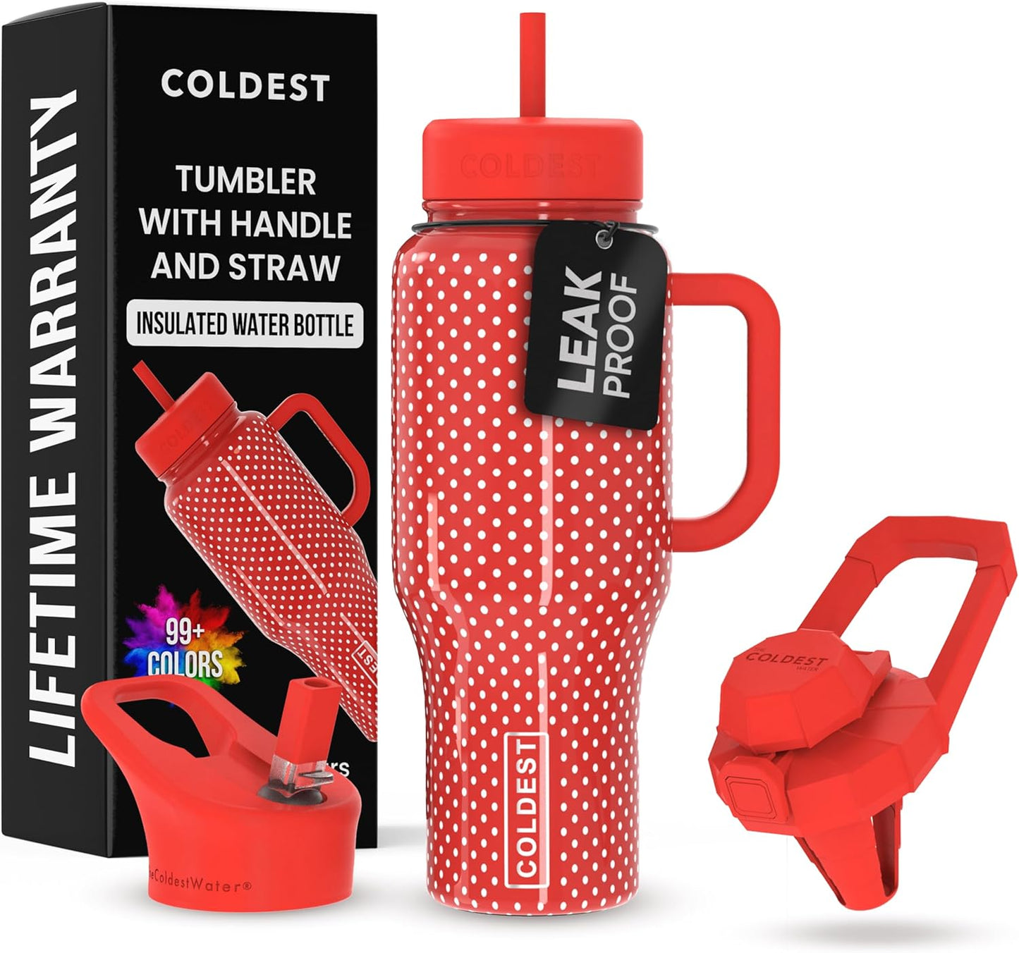 Coldest 40 oz Tumbler with Handle and Straw - 100% Leak Proof Insulated Tumbler with Lid and Straw (3 Lids) - Stainless Steel Tumblers for Women & Men - Cup Holder Friendly Base, 36 oz (Red Dress)