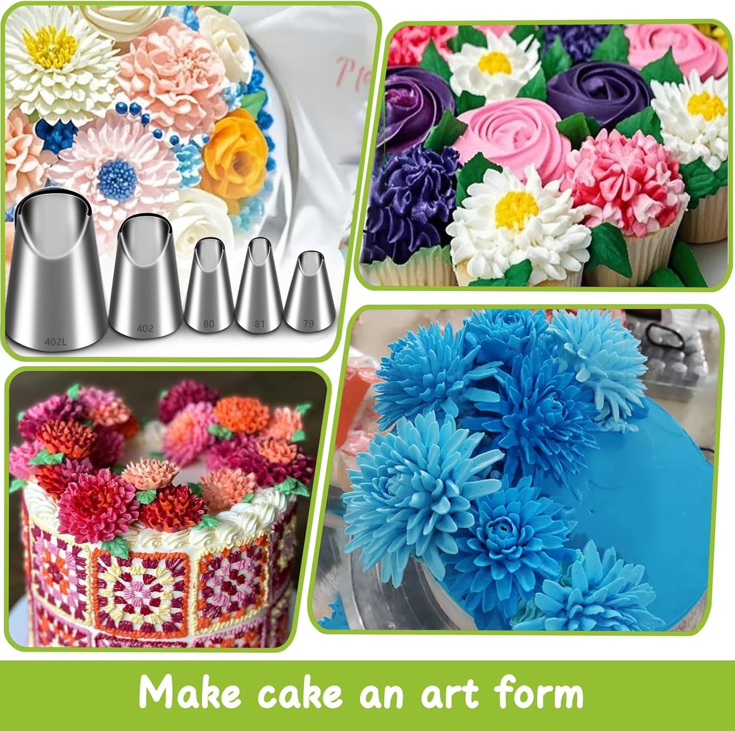 Suuker Rose Flower Piping Tips Set, Stainless Steel Chrysanthemum Nozzles, Crinkle Cream Laminating Nozzle Cupcake Pastry Tool For Decorating Cake Tulip Pastry Nozzle Baking Forms Pastry (5 Pieces)