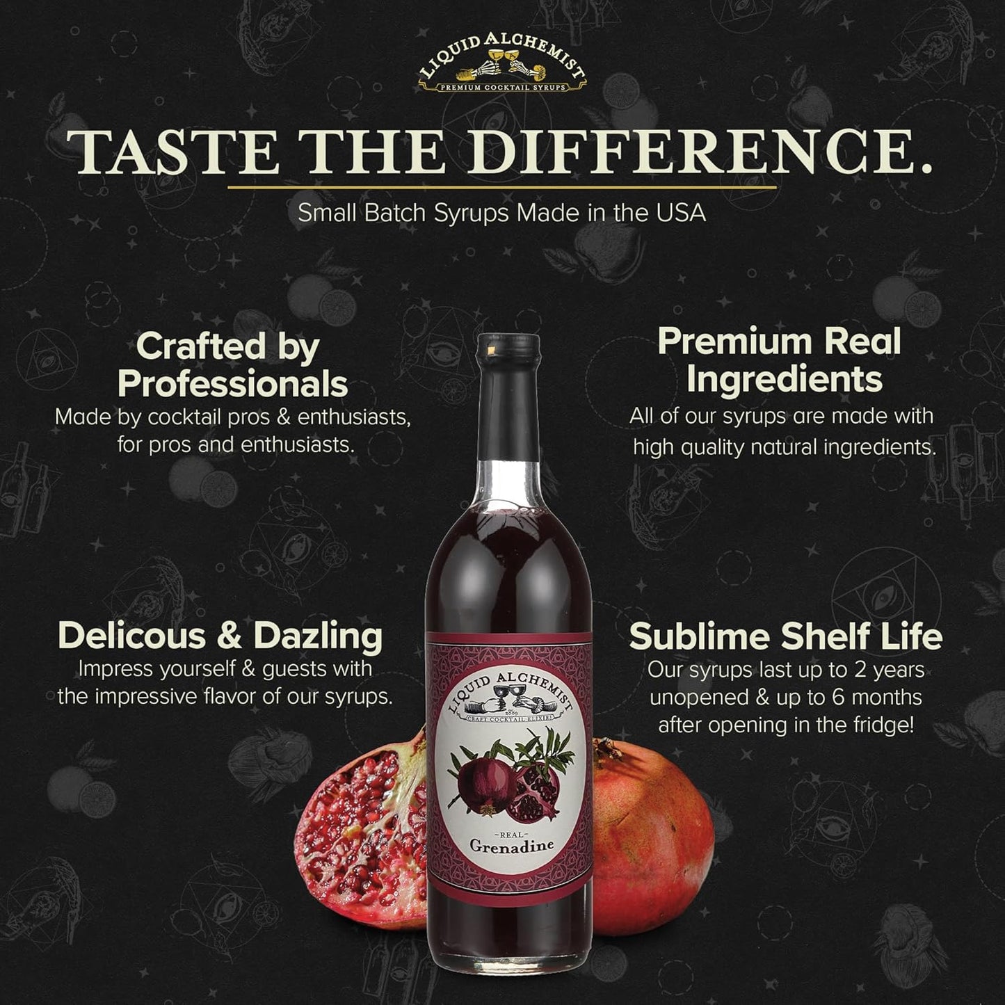 Liquid Alchemist Grenadine Syrup for Cocktails - Real Ingredients Make our Pomegranate Syrup the Perfect Shirley Temple Mix - Our Small Batch Grenadine is Non-GMO, Gluten Free & Vegan (12 oz)