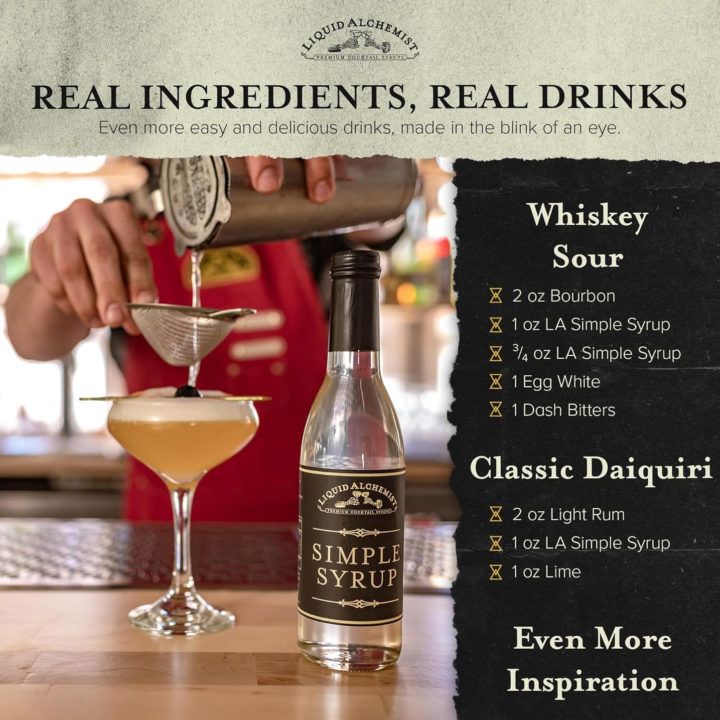 Liquid Alchemist Simple Syrup for Cocktails - Real Ingredients Make our Simple Sugar Syrup the Perfect Old Fashioned Mix - Non-GMO, Gluten Free & Vegan (25 oz)