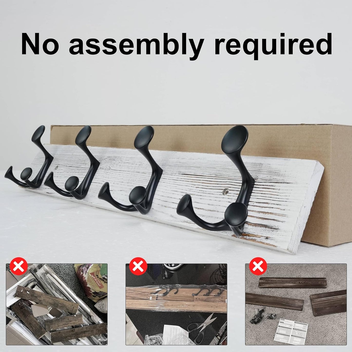 SKOLOO 24-Inch Wood Coat Rack Wall Mount with 4 Triple Hooks - Ideal for Family Entrances, Classrooms, and Pet Supplies Storage - Perfect Coat Hooks for Wall,Distressed White Wash