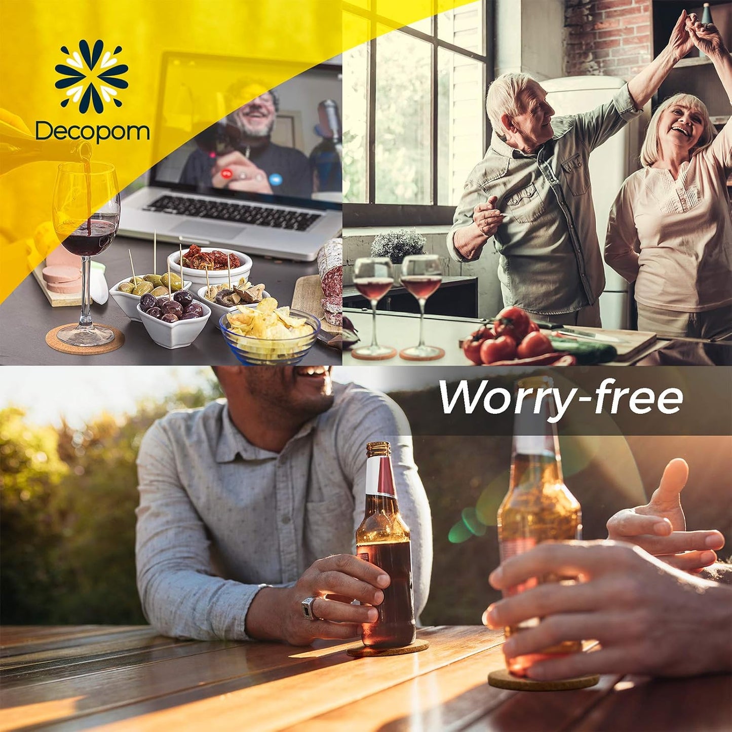 Cork Coasters for Drinks with Metal Holder - 16 Pcs Round 4 inch Drink Coaster Thick Absorbent Heat-Resistant Saucer - Used for Cold Hot Beverages Glasses Mugs Cups Plants Apartment Decor Bar Table