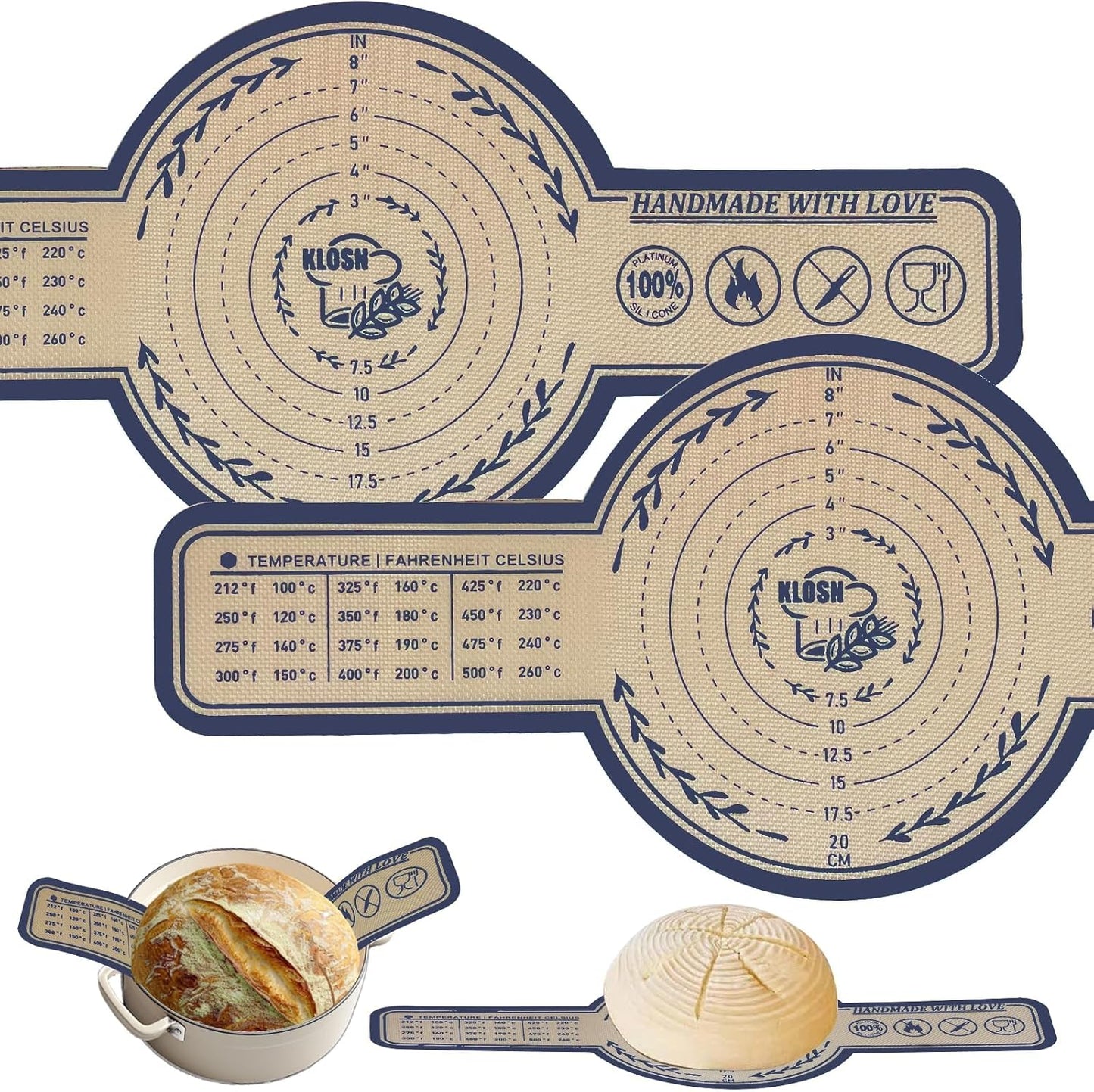 Large Silicone Bread Sling for Dutch Oven, 2 Pack (10" Round) – Non-Stick & 500°F Heat Resistant Sourdough Mat, Easy to Clean, Reusable Food-Grade Sourdough Sling – Fits 7 qt and up Dutch Ovens