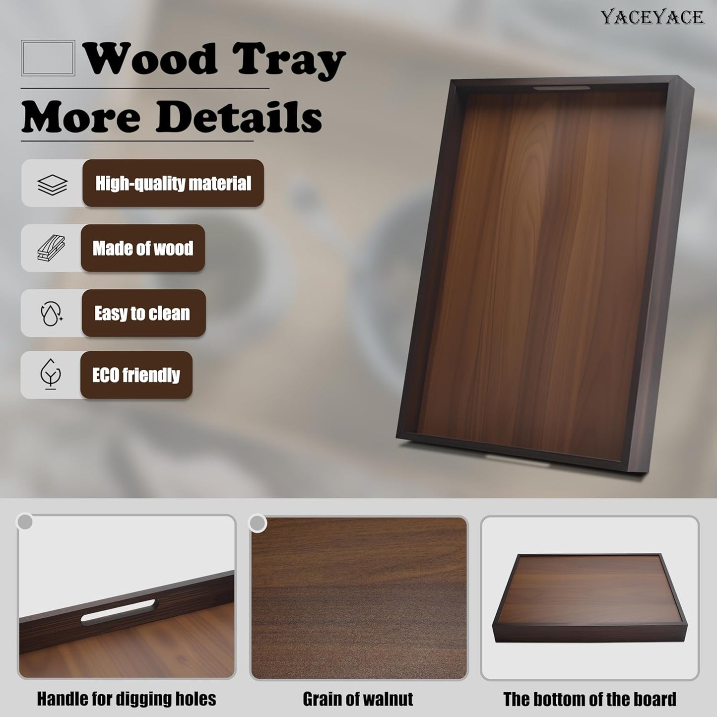 Wood Serving Tray, 13"x8.7"x1.5" Small Food Tray for Party, Dining, Home Decor, Bed, Bathroom, Living Room, Drink, Coffe Table