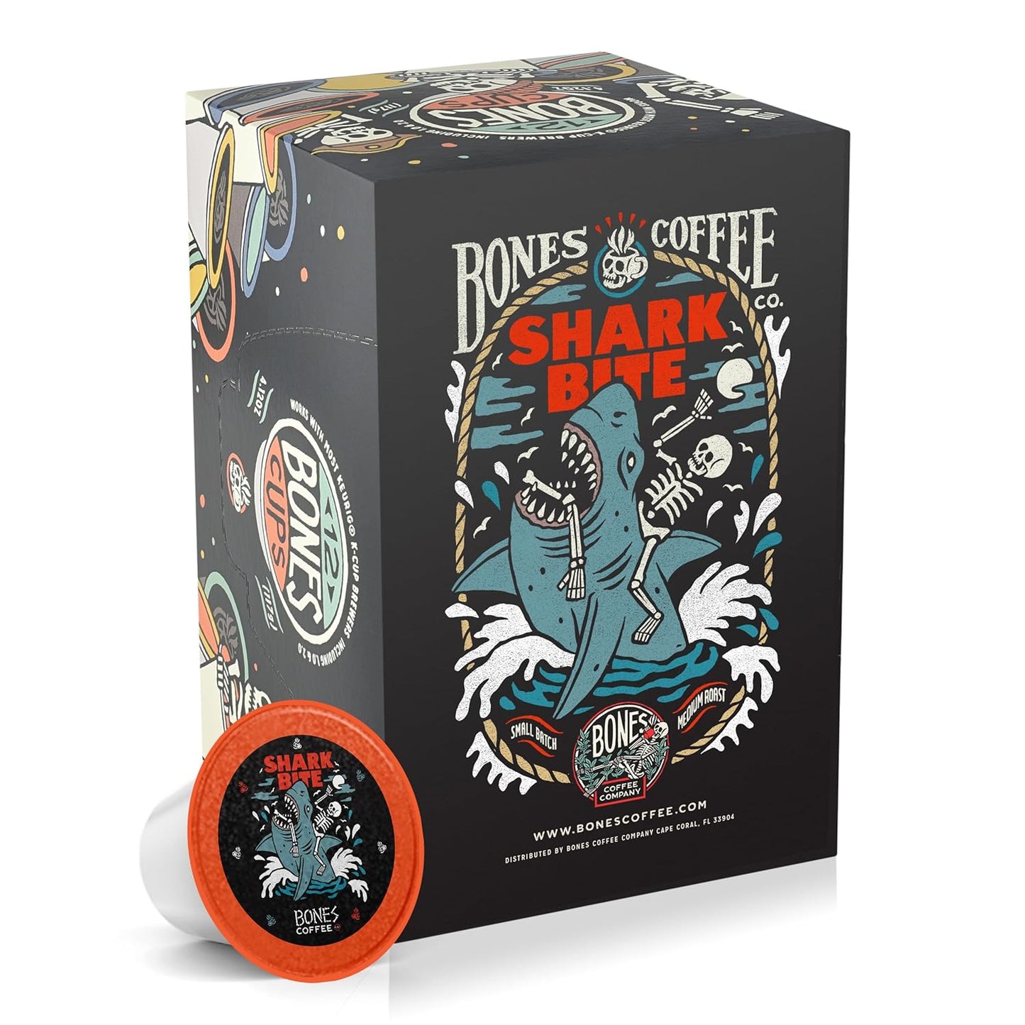 Bones Coffee Company Flavored Coffee Bones Cups Shark Bite Flavored Pods | 12ct Single-Serve Coffee Pods Compatible with Keurig 1.0 & 2.0 Keurig Coffee Maker