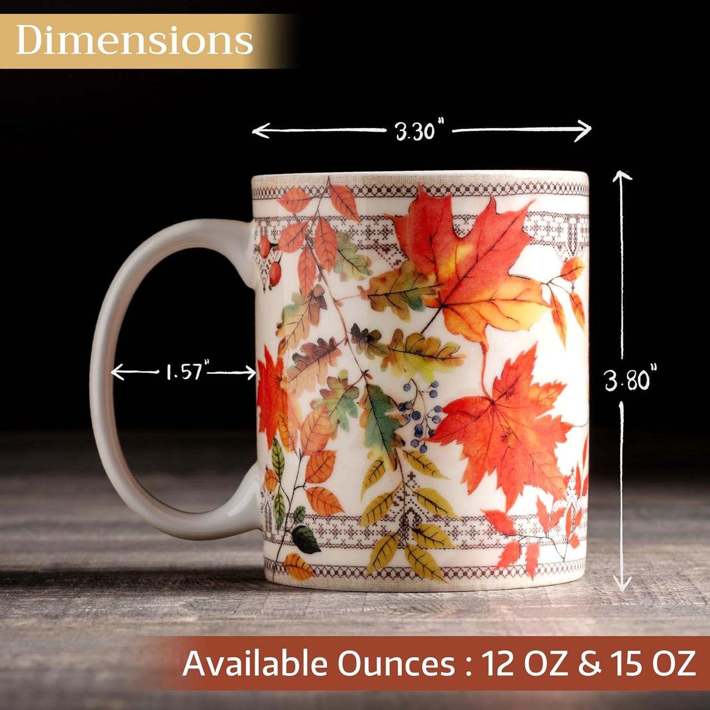 Maison d' Hermine Coffee Mug with Handles Fine Bone China Mugs Pack of One Tea Cups for Hot Beverages Cappuccino Latte Home Restaurant Office Perfect for Gift (Amarante - Automne, 15 Ounce)