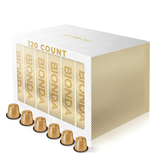 Piu Bello Coffee Pods - Nespresso Machine (Original) Compatible Capsules Pack - Rich & Balanced Taste - Strong Italian Espresso Flavored - Kosher Certified (120 Count Single Flavor) (Espresso Bionda)