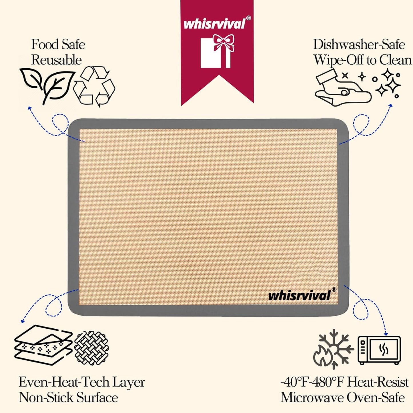 4 Pack Silicone Baking Mat, Non-Stick Silicone Baking Sheet, Food Safe, 480℉ Heat Resistant, 2 Half & 2 Quarter (Grey)