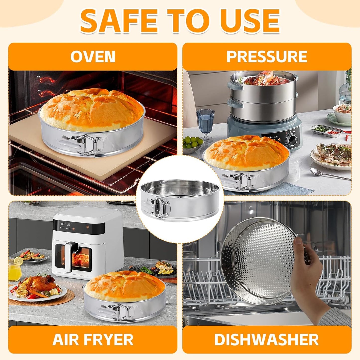 Aufind Springform Pan Set for Baking (7,9,10inches), 304 Stainless Steel Springform Cake Pan with Removable Bottom, Cheesecake Pan with 50PCS Parchment Paper for Pie Cake Pizza and Quiches