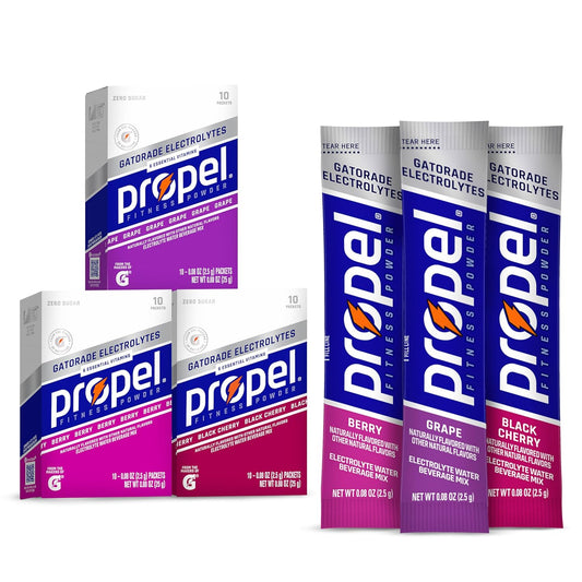 Propel Electrolyte Enhanced Water Drink Mix Powder Packets, Grape Variety Pack, Zero Calorie & Zero Sugar Hydration with Electrolytes and Vitamins C & E (30 Packets)